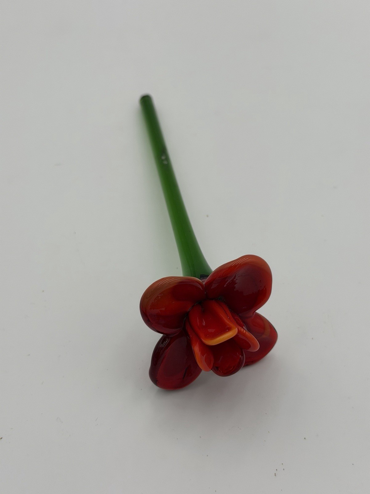 VINTAGE GLASS HAND BLOWN ROSE FLOWER BLOOM STEM DECORATIVE