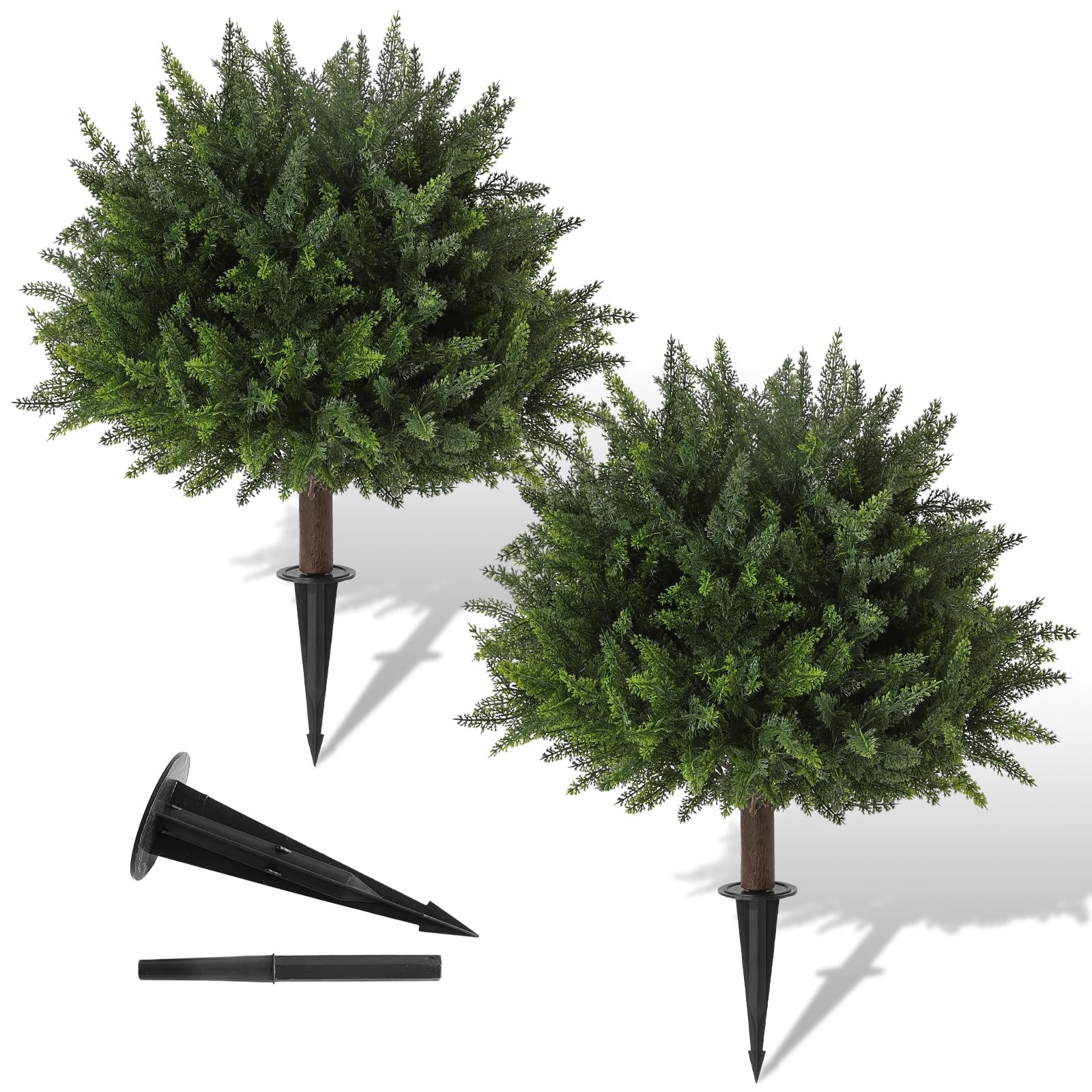 2 Pack Artificial Cedar Topiary, 23.6Inch UV Resistant Artificial Shrubs, wit…