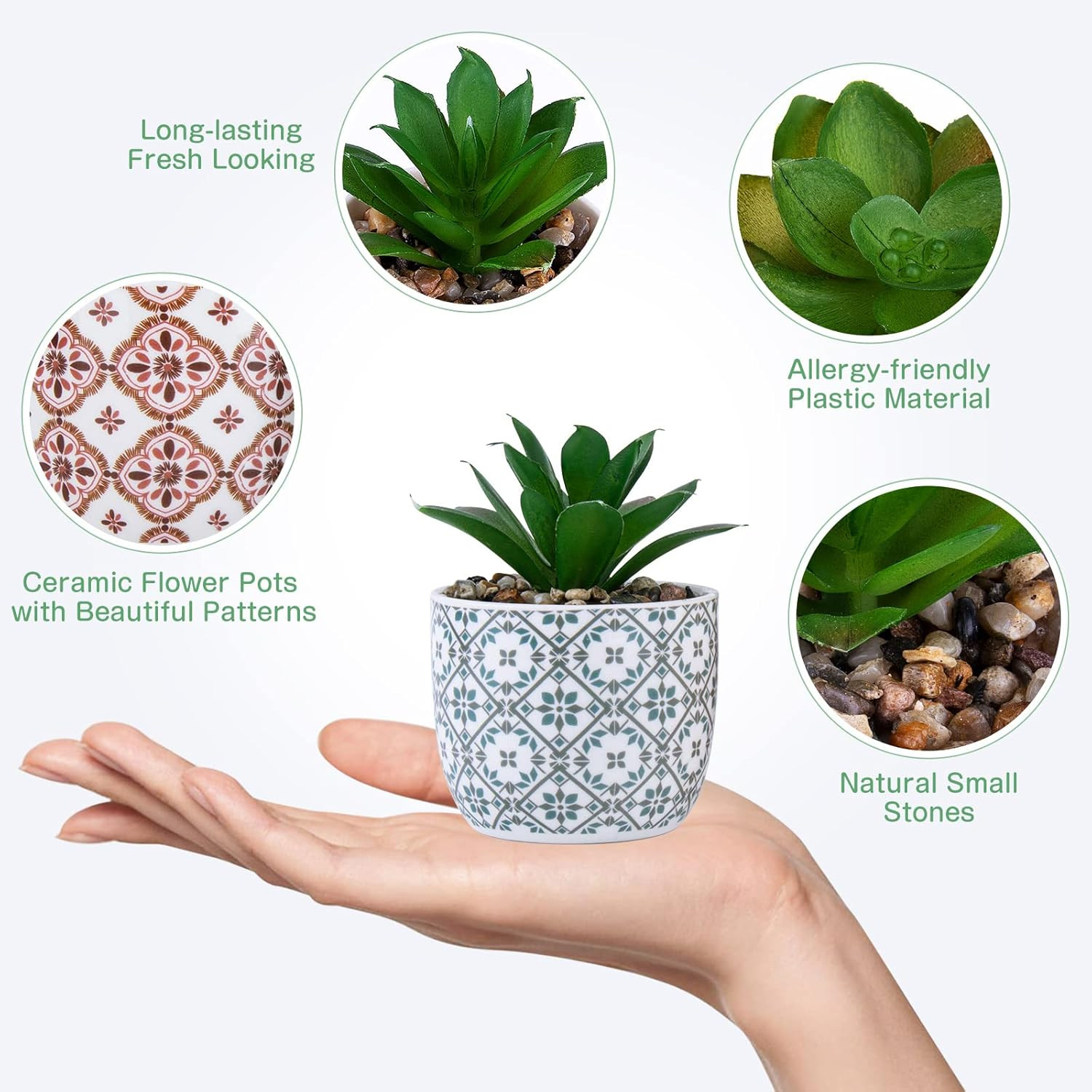Artificial Plants Succulent Flowers in Ceramic Planter 2 Pack Small Fake Plants