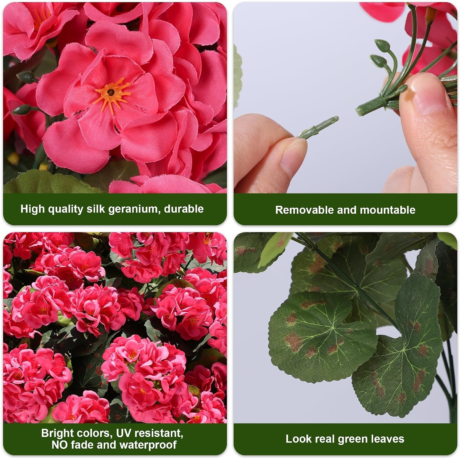 Artificial Geranium Fake Flowers Hot Pink Outdoor Decoration Silk Artificial