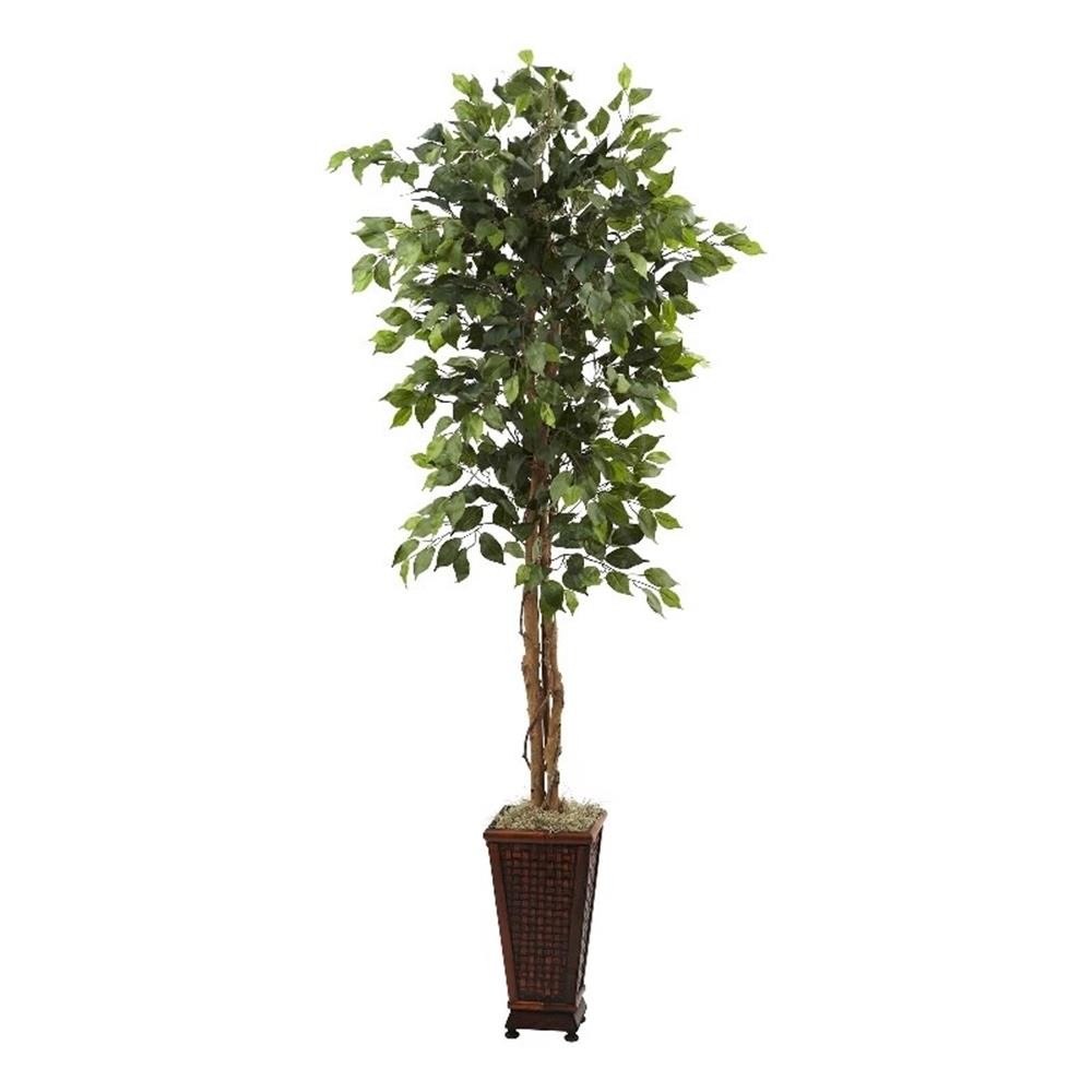 Nearly Natural 6.5ft Ficus with Decorative Planter in Green
