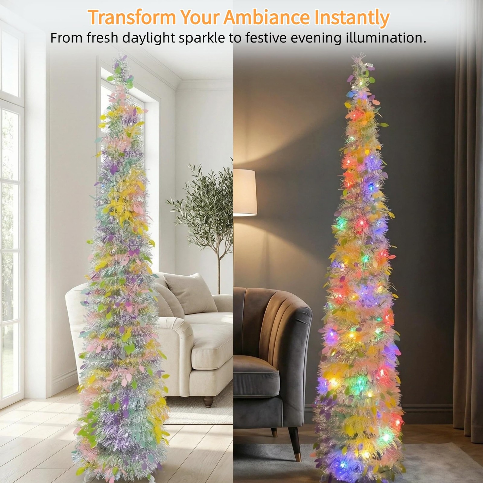 5FT Lighted Tinsel PopUp Artificial Tree 50 LED String Lights Decor Base