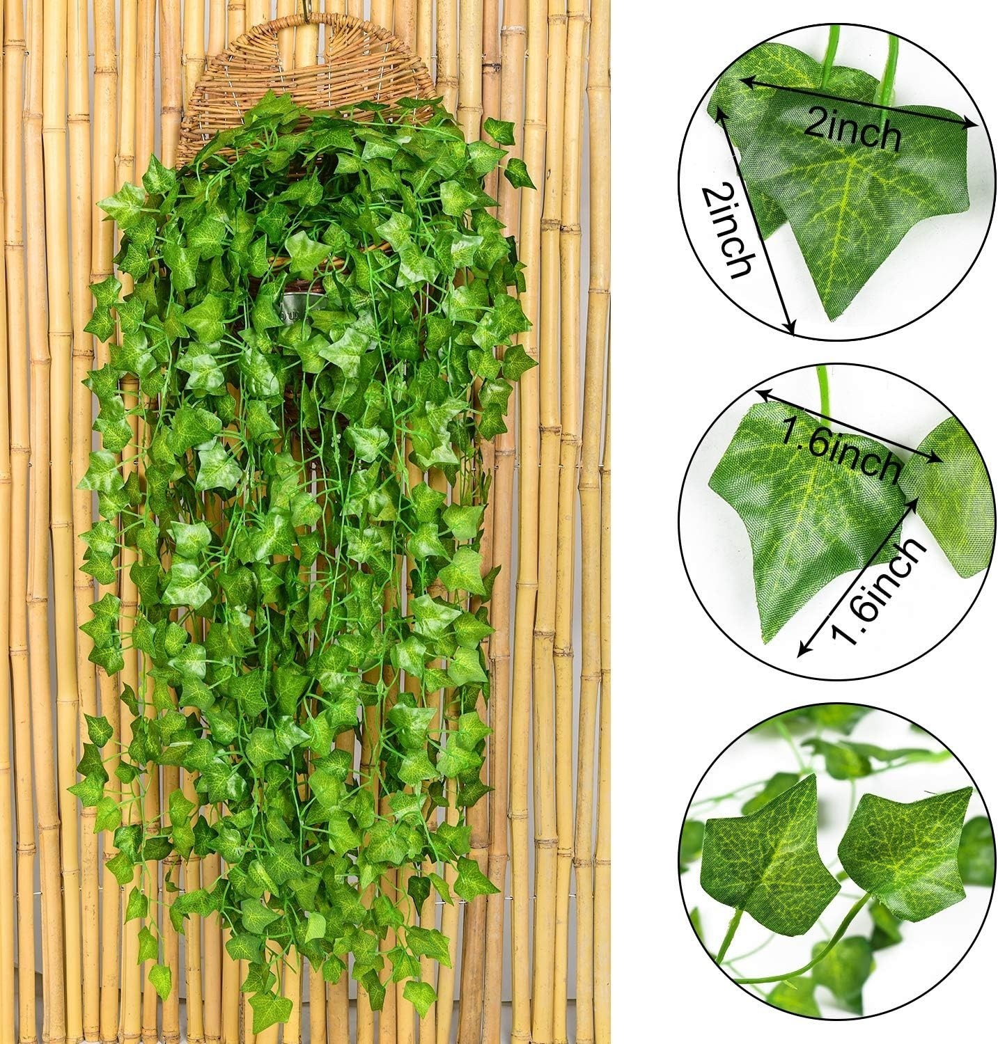 12 Tiras Guirnalda Colgante De Hiedra Artificial Plantas Decorativas, Verde NEW.