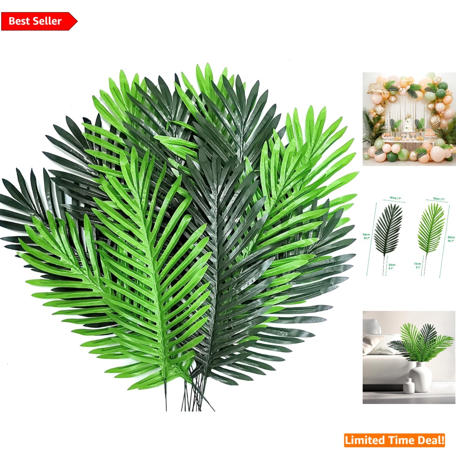 Vibrant Green Artificial Palm Fronds – Perfect for Weddings and Beach Parties