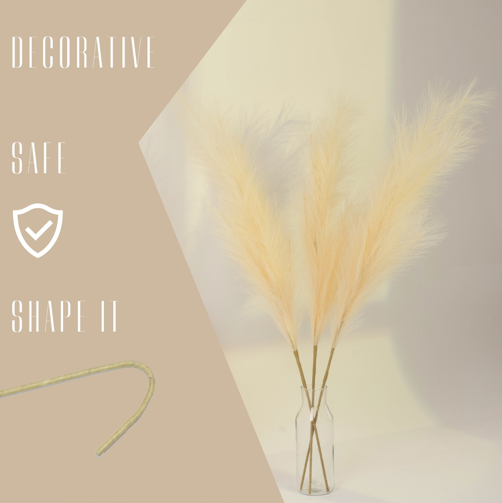 LA VAL Faux Pampas Grass Tall 43″ 110cm 3pc Modern