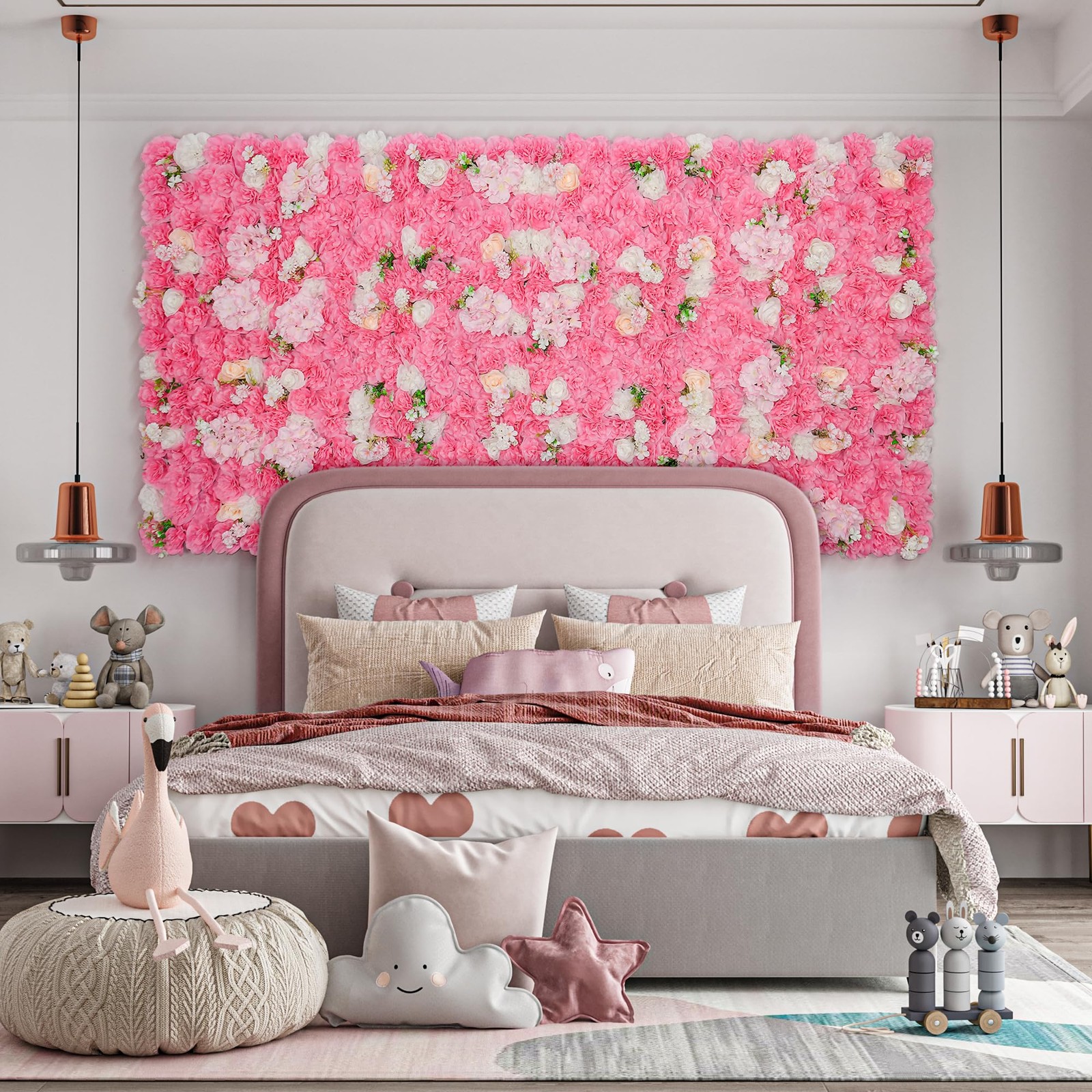 Flower Wall Backdrop 12pcs 16.5×16.5 Inch Artificial Floral Wall Panel 3D Sil…