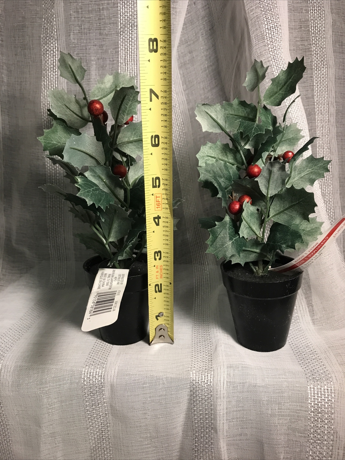 Christmas (2) Winter Mini Potted Faux Holly Berry Plant 8” NEW Desktop Cute