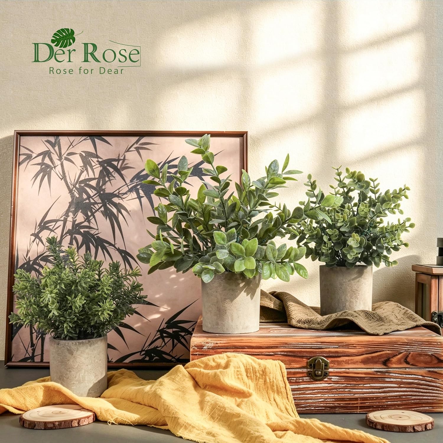 3Pack Mini Potted Fake Artificial Plastic Plants Home Office Decor (Sage Green)