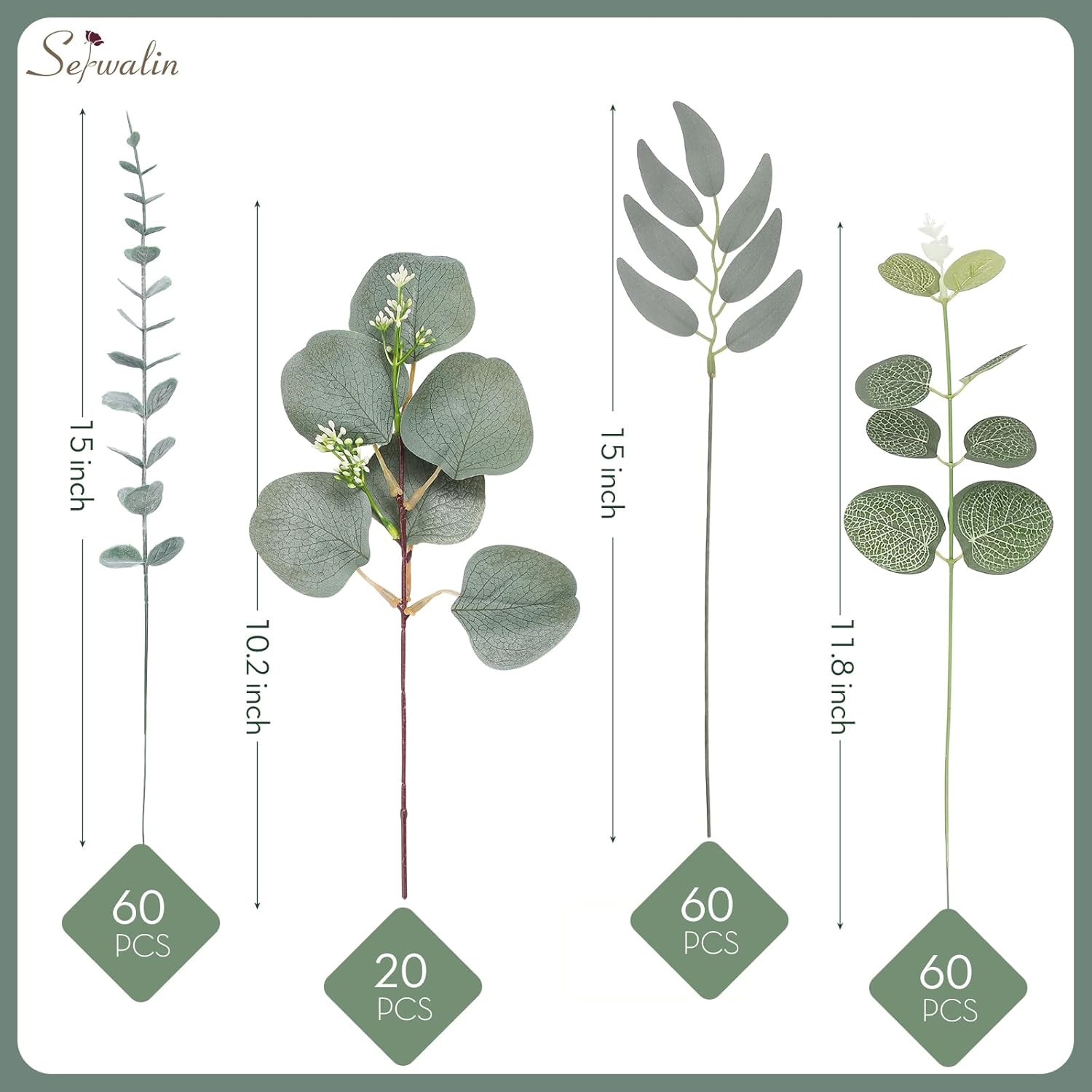 200Pcs Faux Eucalyptus Leaves Stems for DIY Bouquets & Home Decor