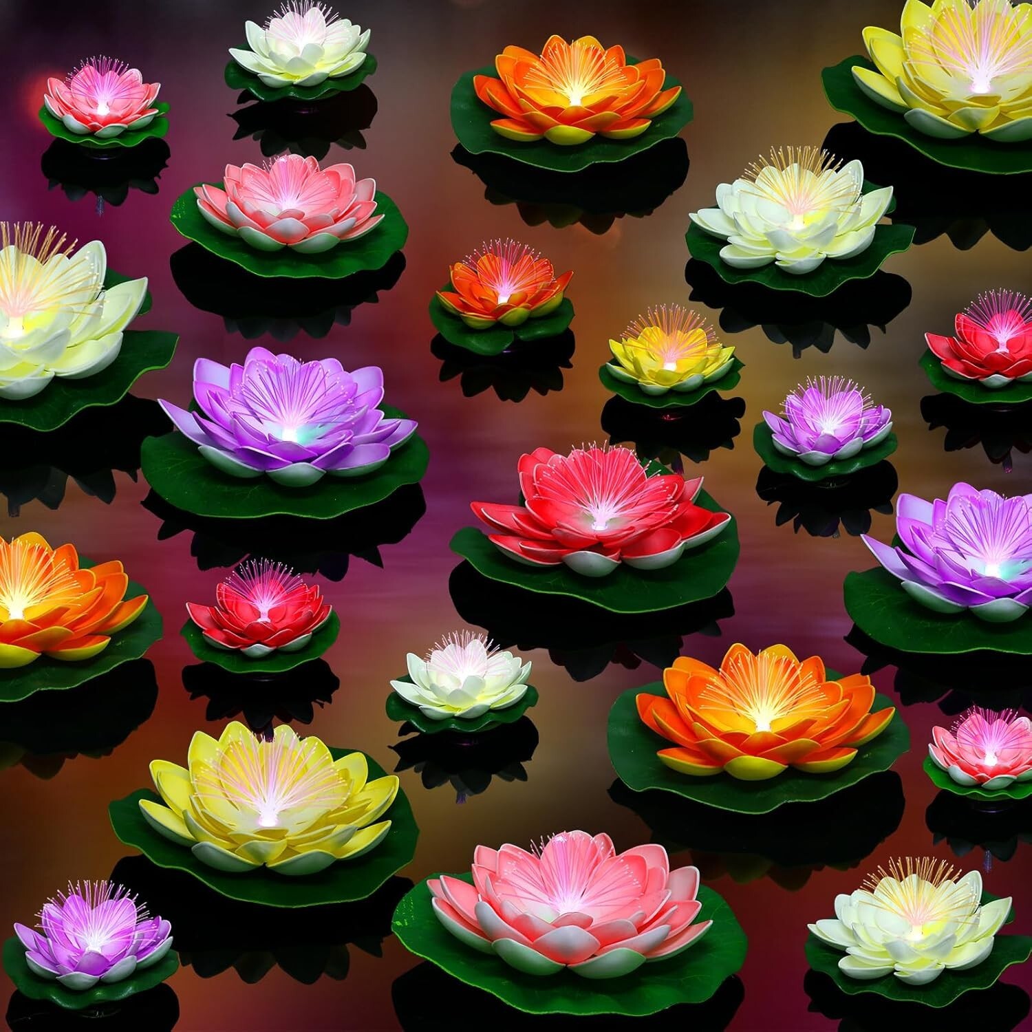 12 Floating Lotus Pool Lights LED Lily Pad Flower Lanterns Battery Operated 4 in