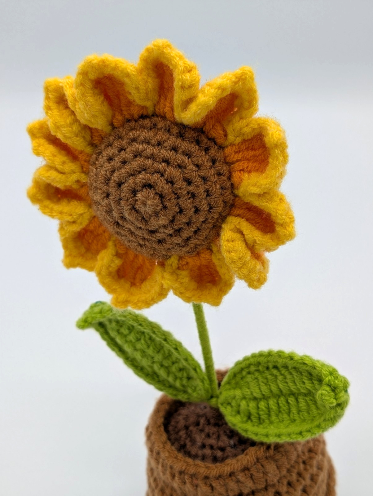 Inspirational Gift Sunflower Crochet 7″ Tall Home Office Desk Car Decoration