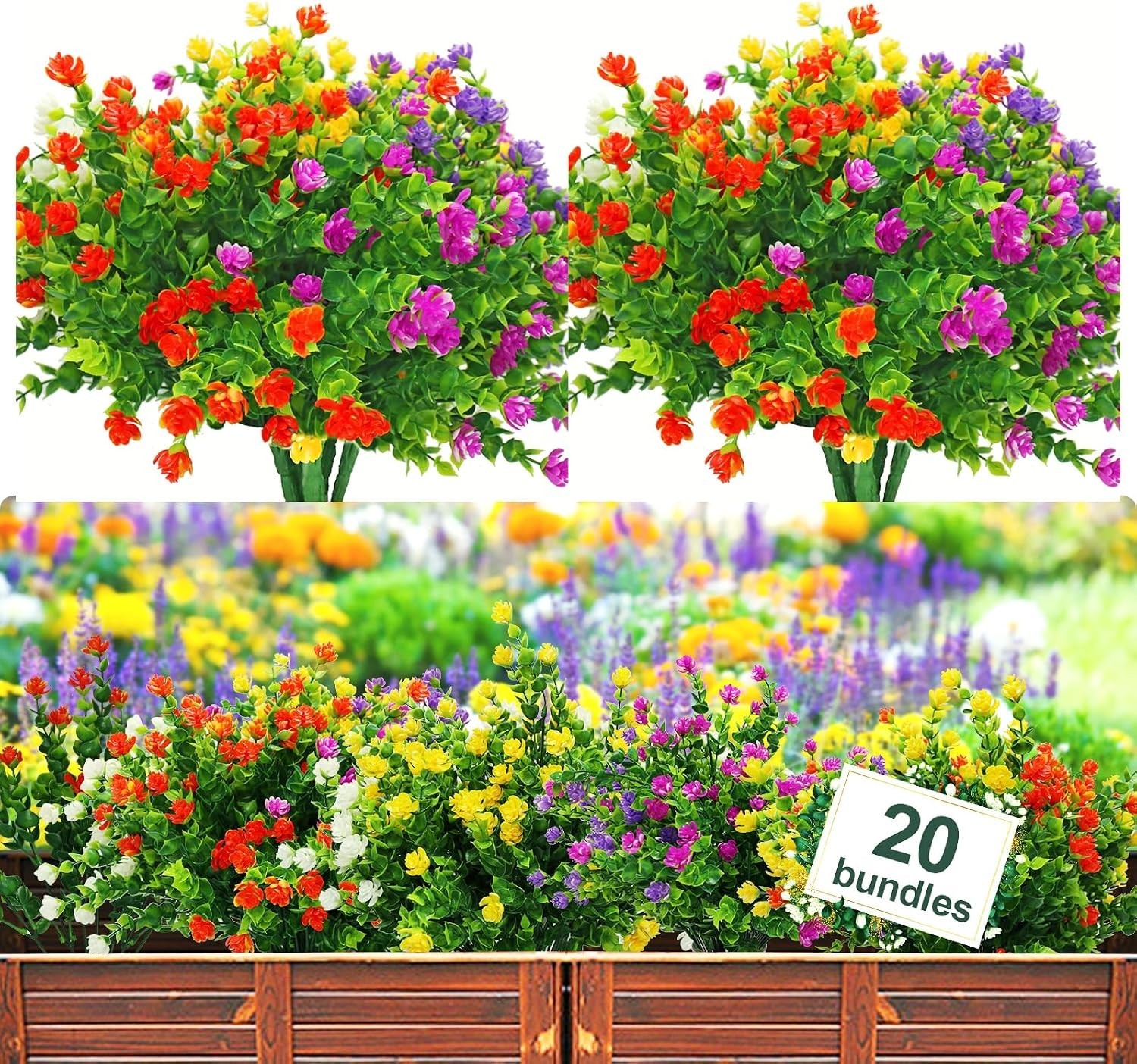 Realistic 20 Bundle Outdoor Artificial Flowers – Perfect for Home & Garden Decor