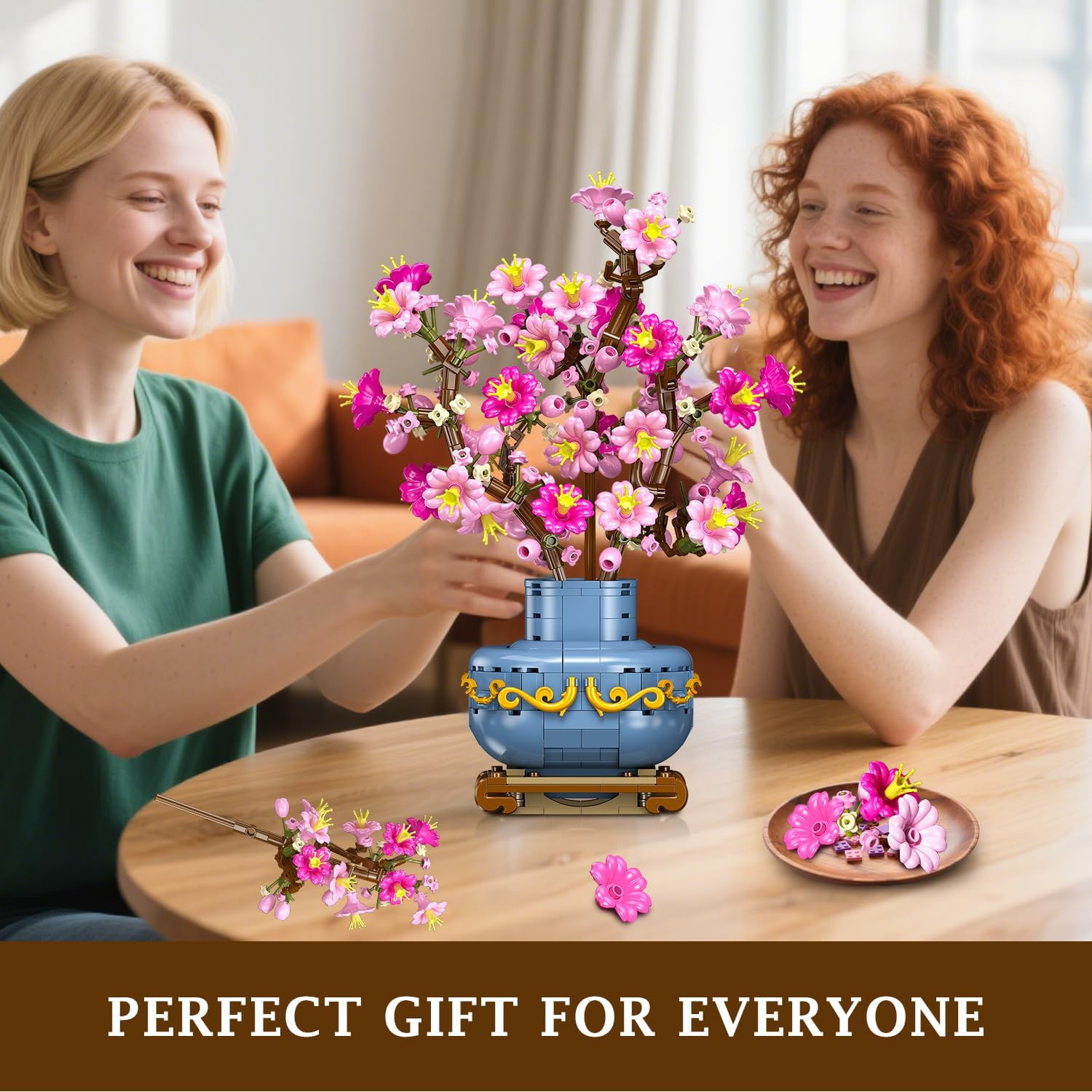 Flowers Cherry-Blossom Bonsai Building Set – 2 in 1 Artificial Bonsai Tree Plant