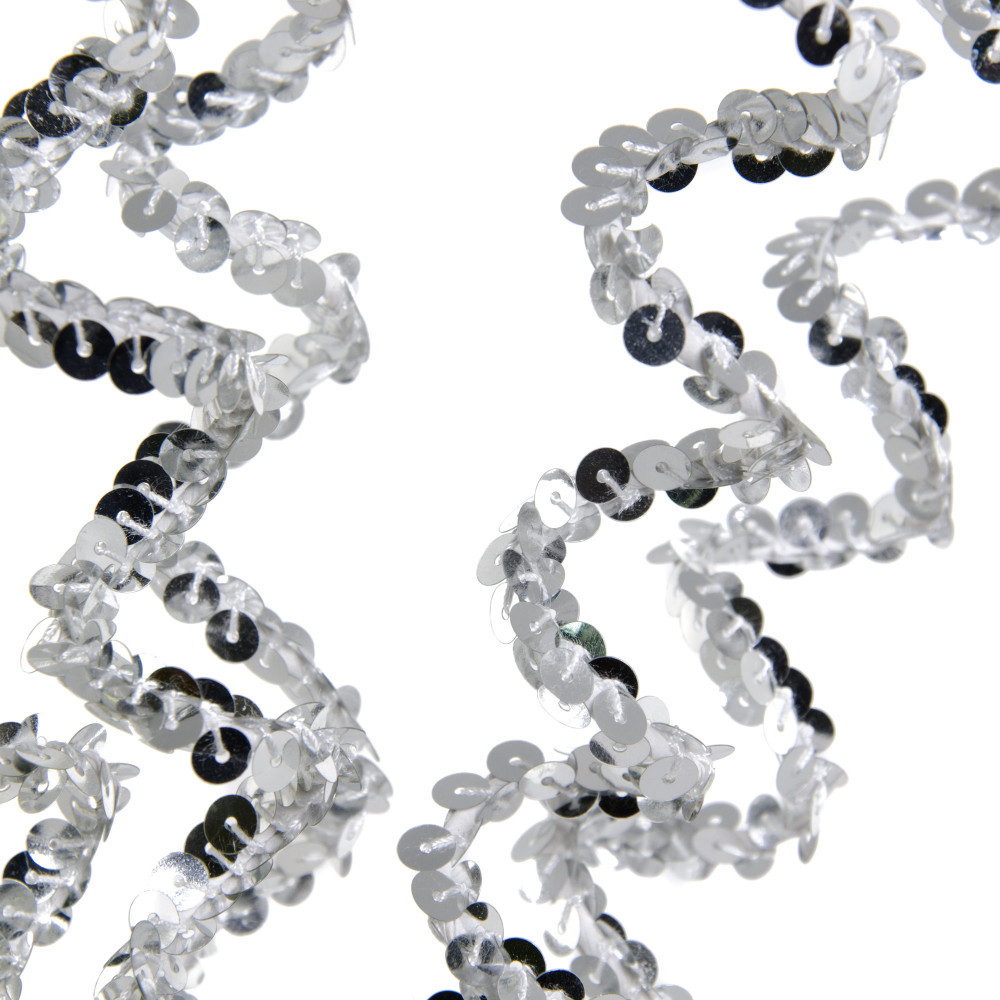 27″ Sequin Curly Twig Spray: Silver & White Stem
