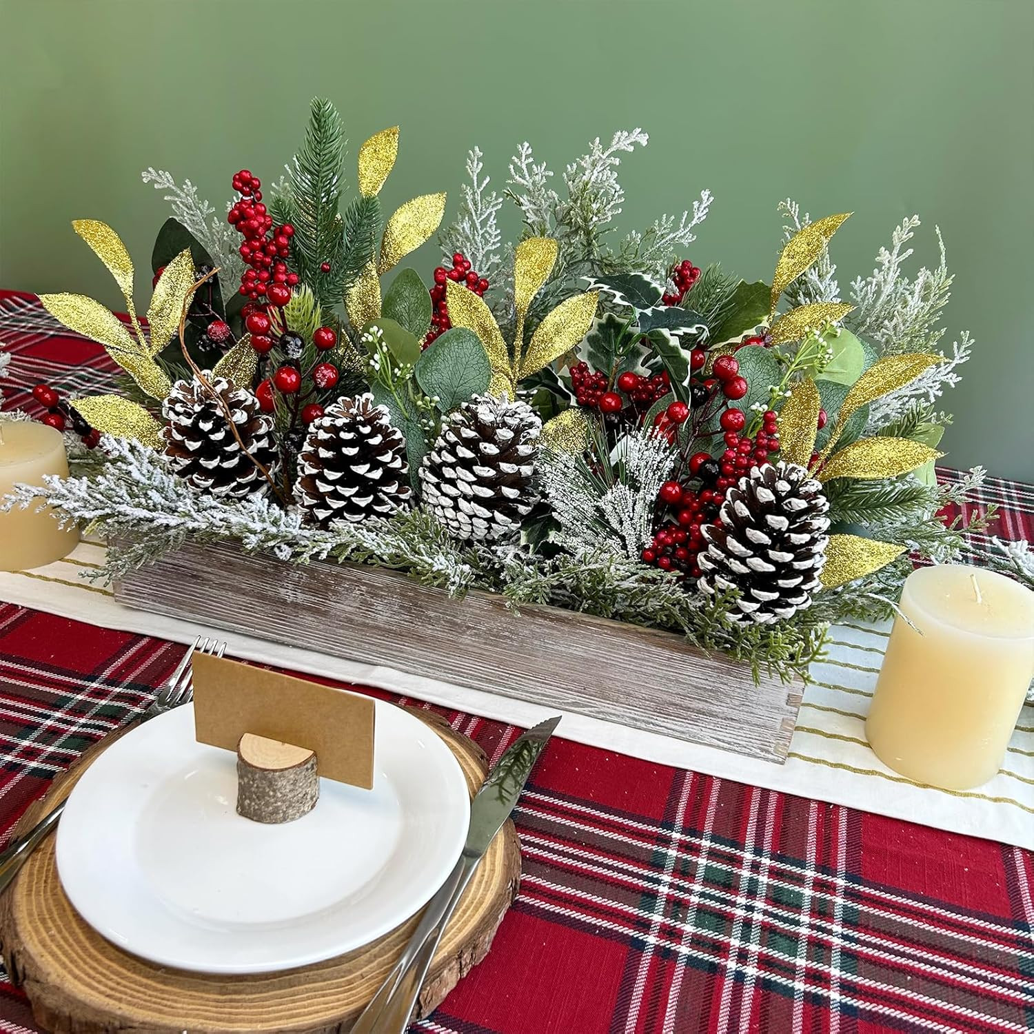 Bulk Rustic Christmas Floral Picks and Pine Cones in Wooden Box – Holiday Table