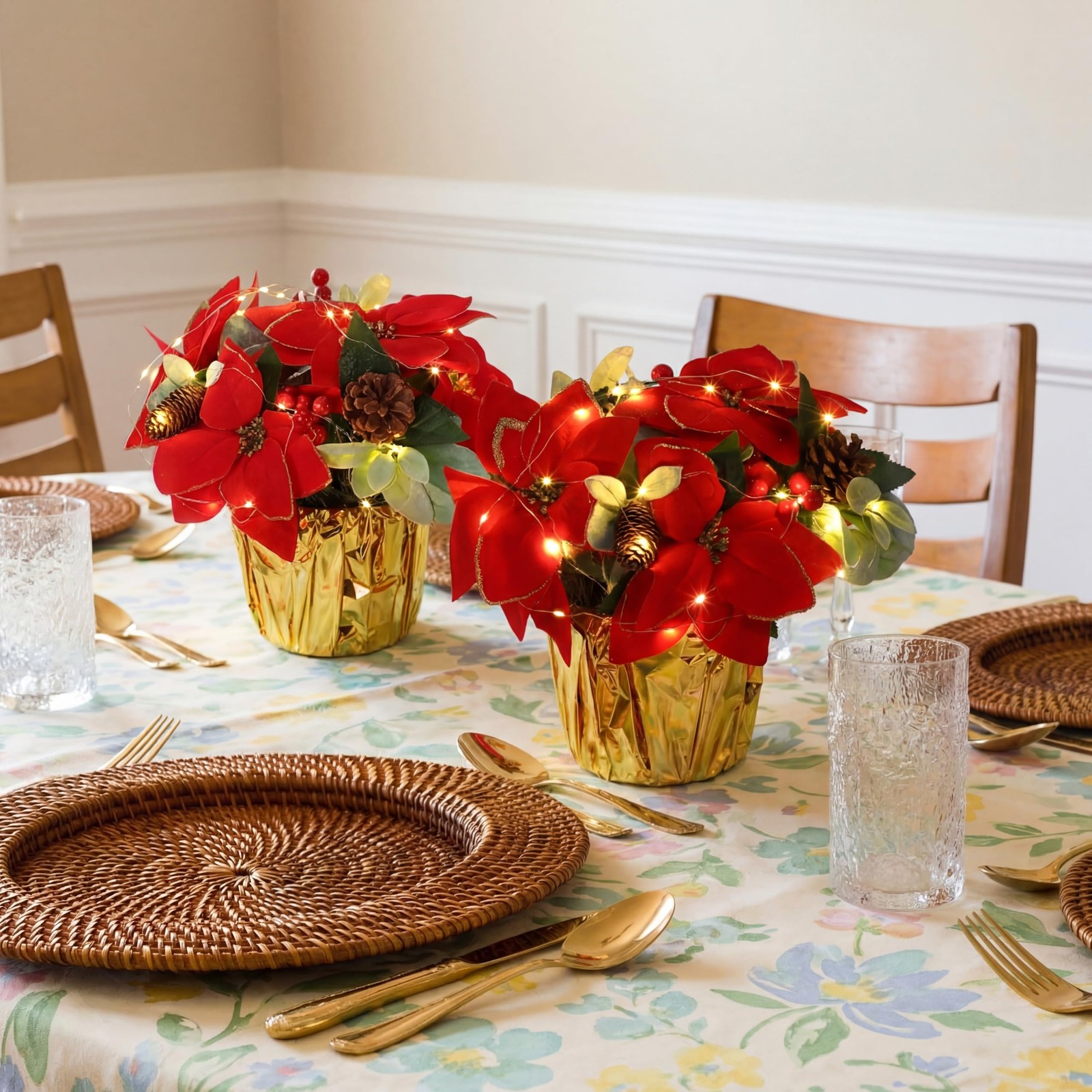 2 Packs Poinsettias Artificial Flowers for Outdoors 11” Faux Artificial Flow…
