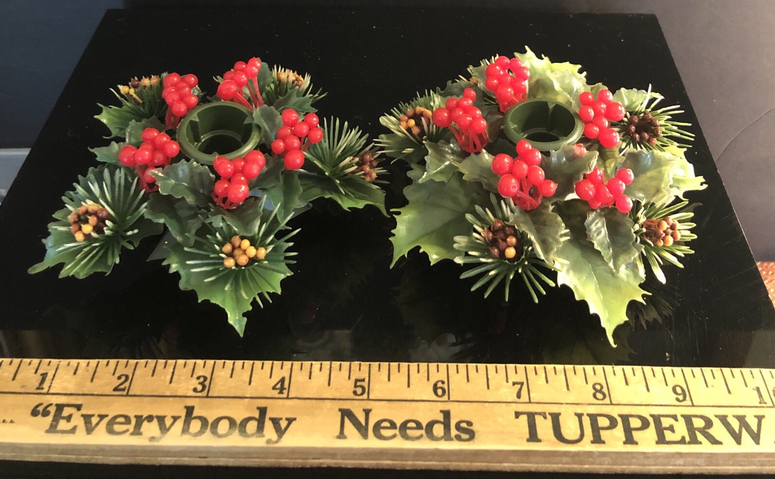 Vintage Plastic 7” Floral Picks & 5” Candle Taper Greenery Rings Hong Kong