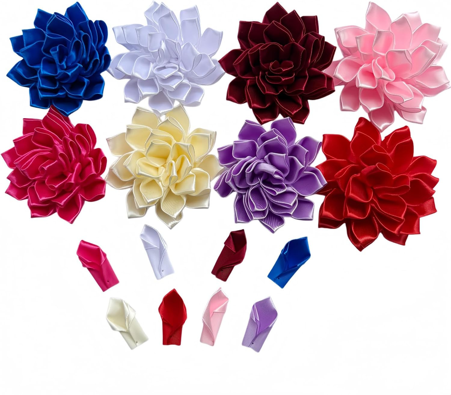 300 Counts Pre-Made Satin Ribbon Rose Petals Dahlia Lotus Flower Petals, Semi-Fi