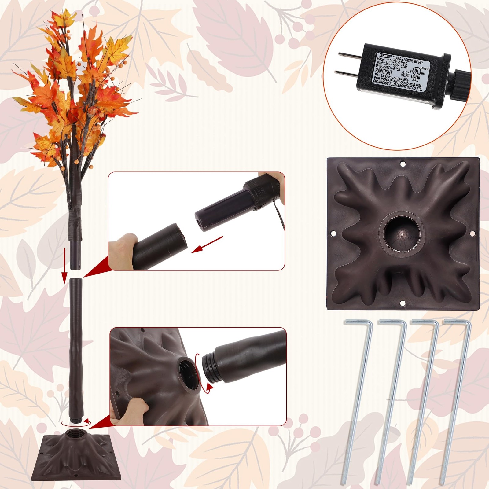 LED Lighted Maple Tree, 4 FT Lighted Artificial Tree for Thanksgiving Harvest…
