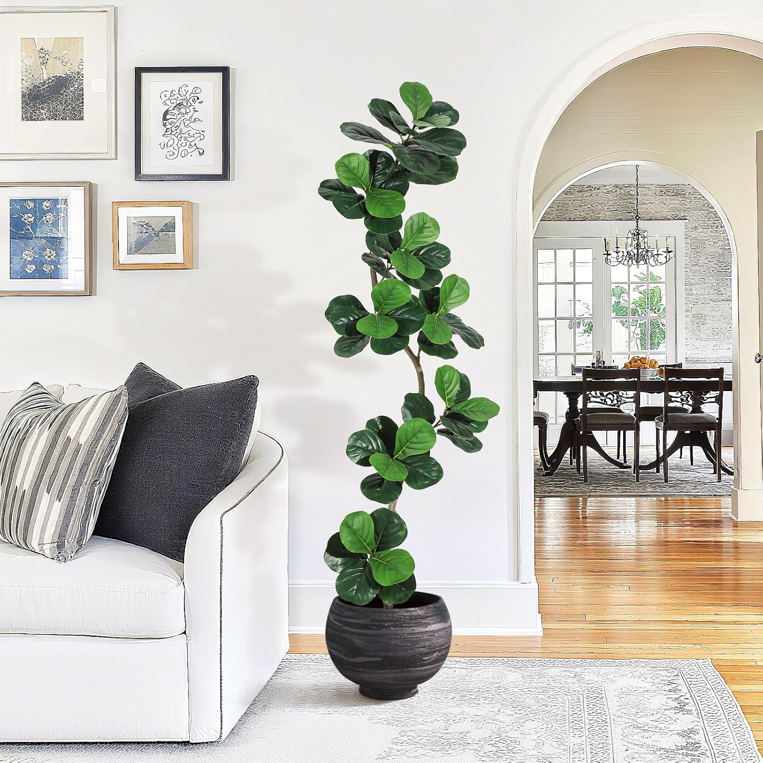 Fiddle Leaf Fig Artificial Tree with White Planter,7Ft Faux Plants Indoor with M