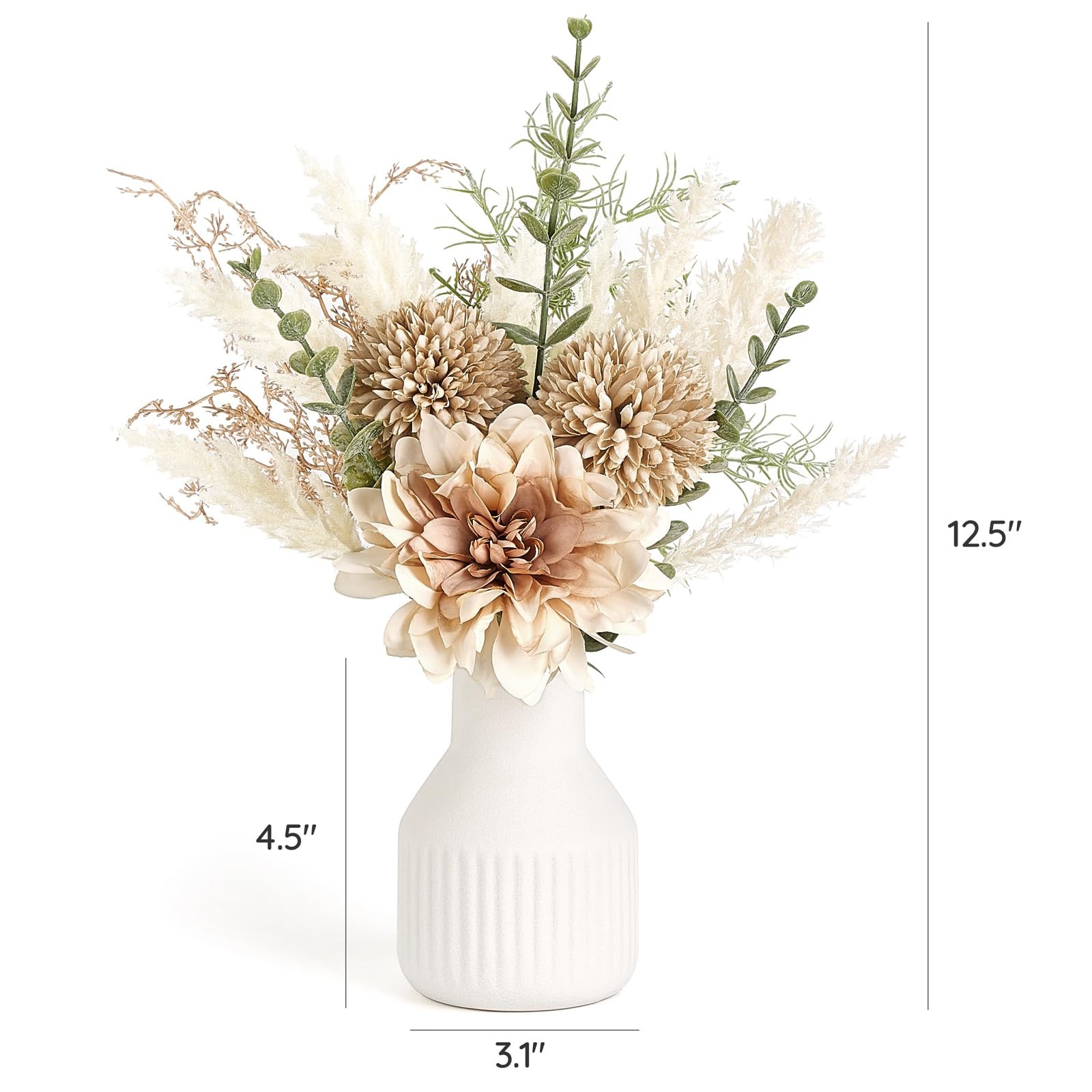 12.5in Silk Flower Arrangement in 4.5in Ceramic Vase for Table Decor