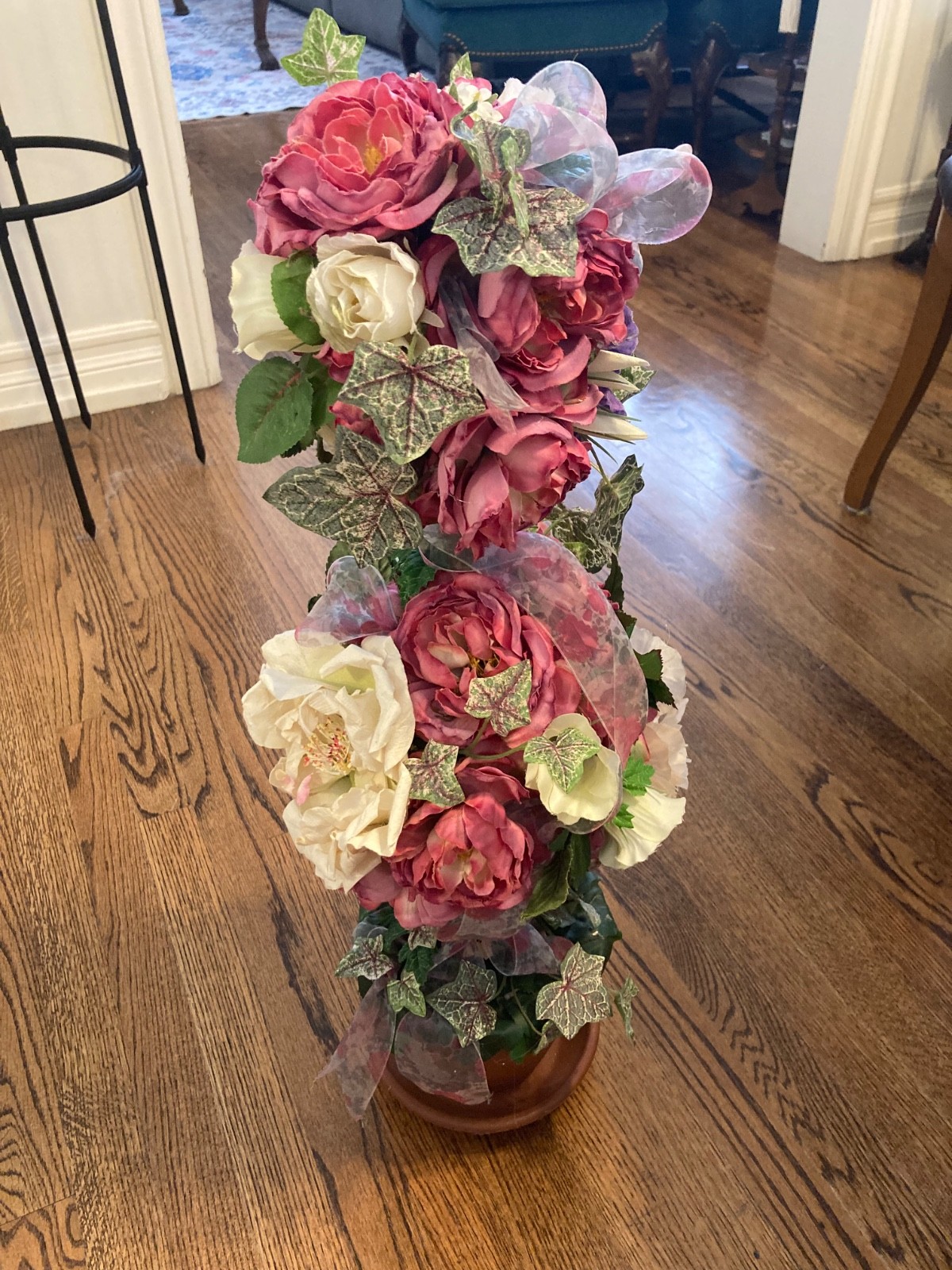 Designer Floral Rose & Cream Topiary Custom Arrangement (#213)