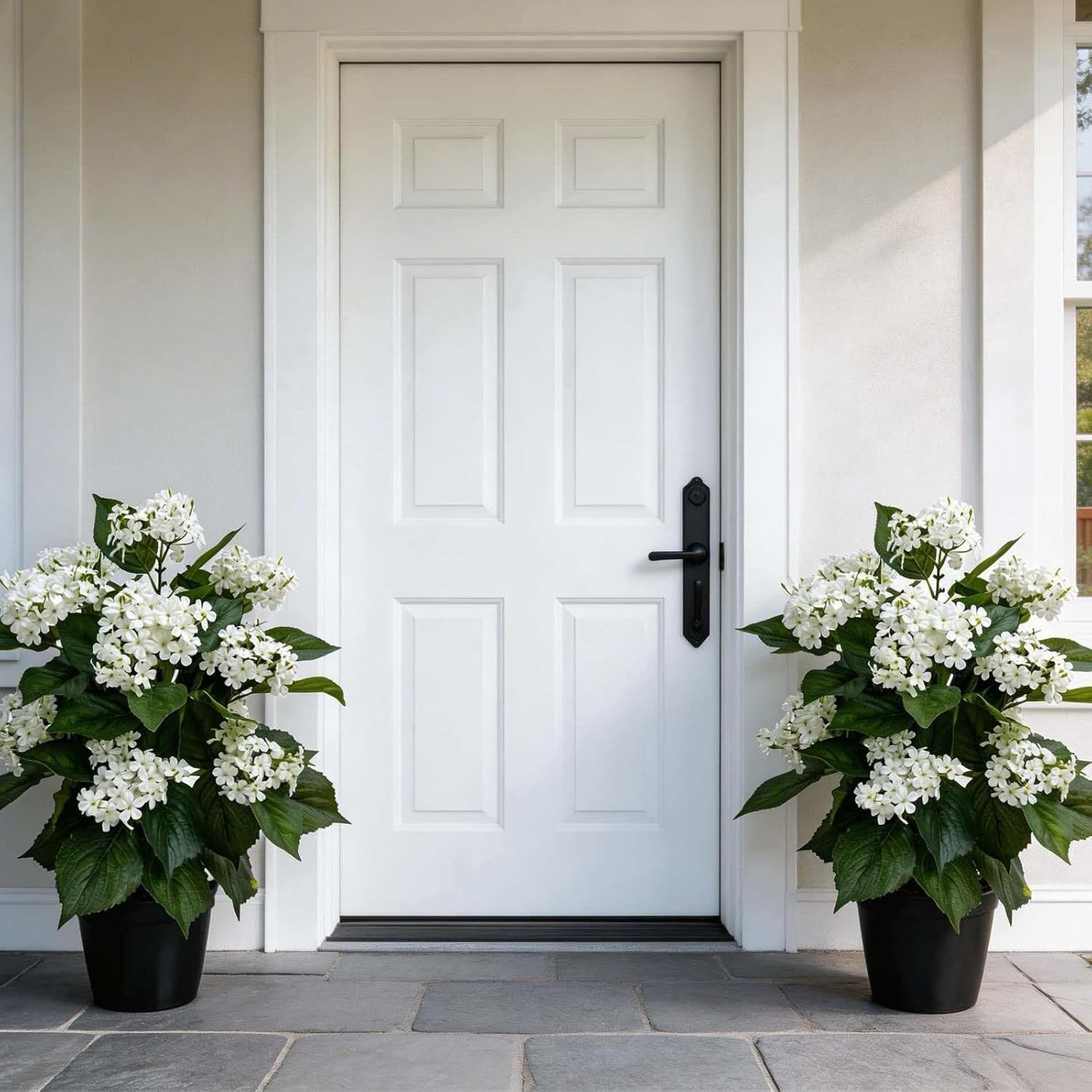 24 Inch Artificial White Hydrangea Potted Plant, 2 Pack Faux Silk Flower Bonsai