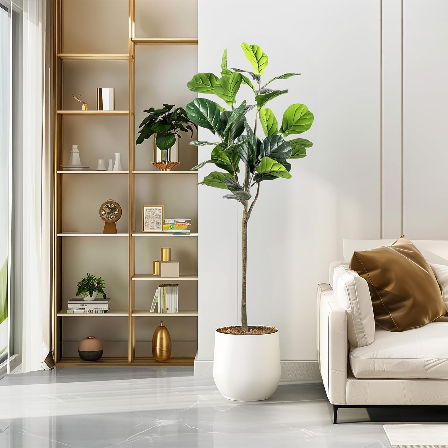 Artificial Fiddle Leaf Fig Tree, 5FT Faux Ficus Lyrata Plant Tall Fake Tree
