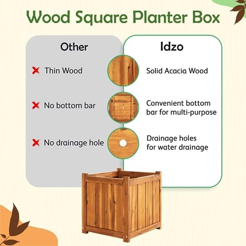 Hardwood Outdoor Flower Box, Durable Acacia Wood Flower Boxes Square Natural