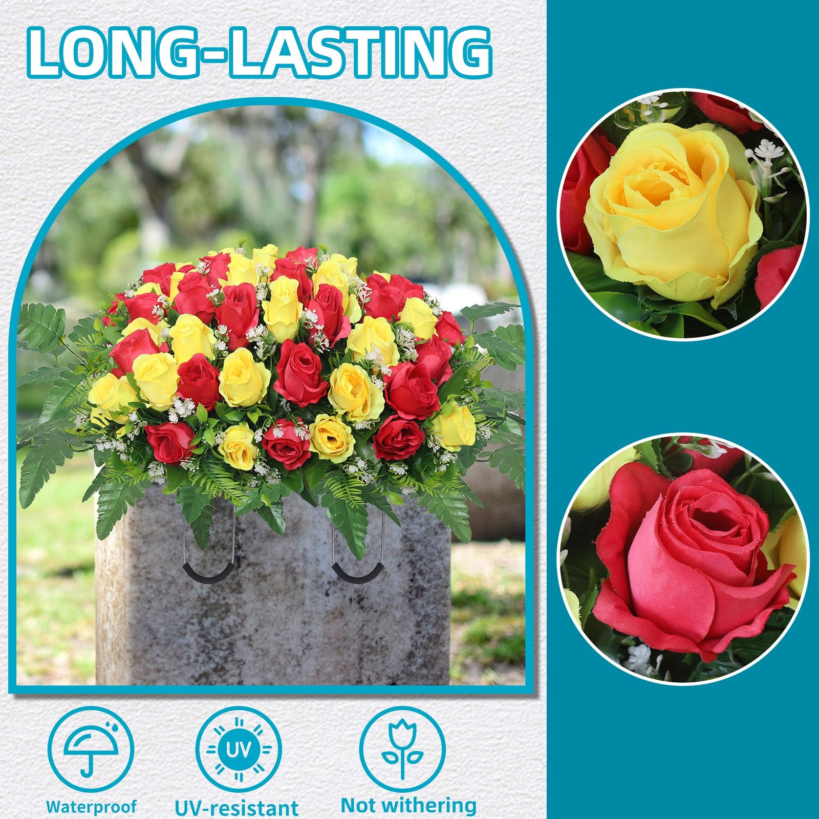 Artificial Cemetery Flowers Saddle,Cemetery Grave Decoration Headstone Flower…