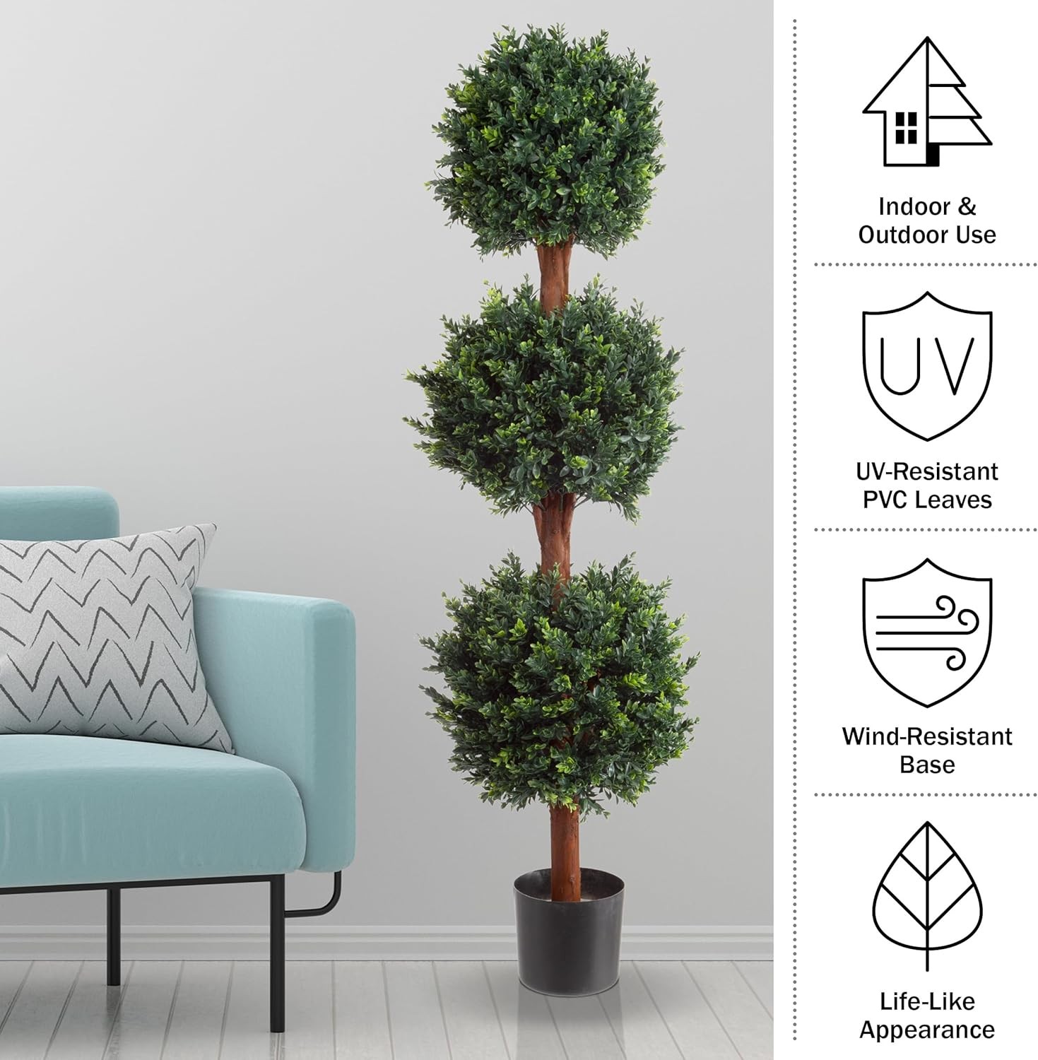 Pure Garden Artificial Tree – 5FT Faux Hedyotis 5ft, Green and Reddish-brown