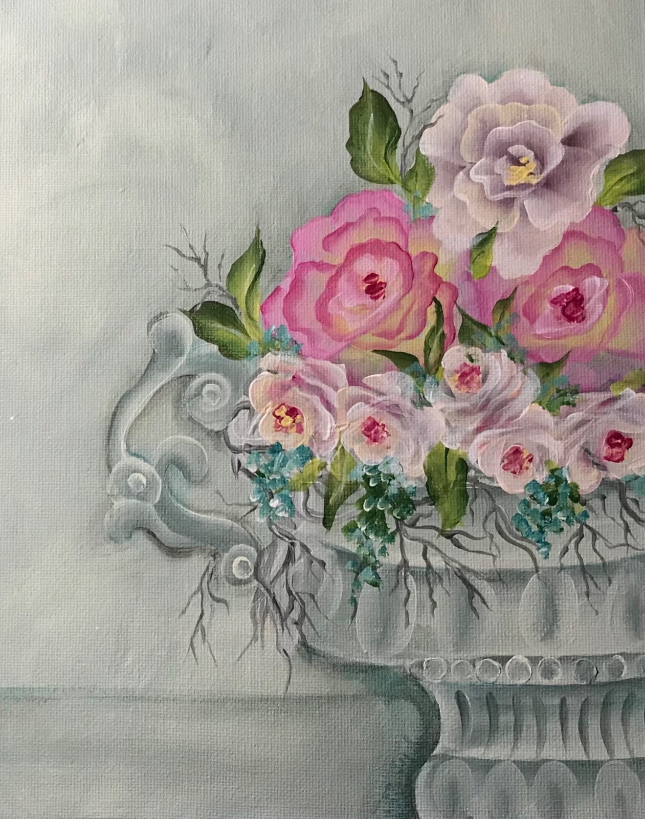 PINK Shabby Chic ROSES 8×10 Painting~~Jann Mendenhall~~🌺🌺🌺
