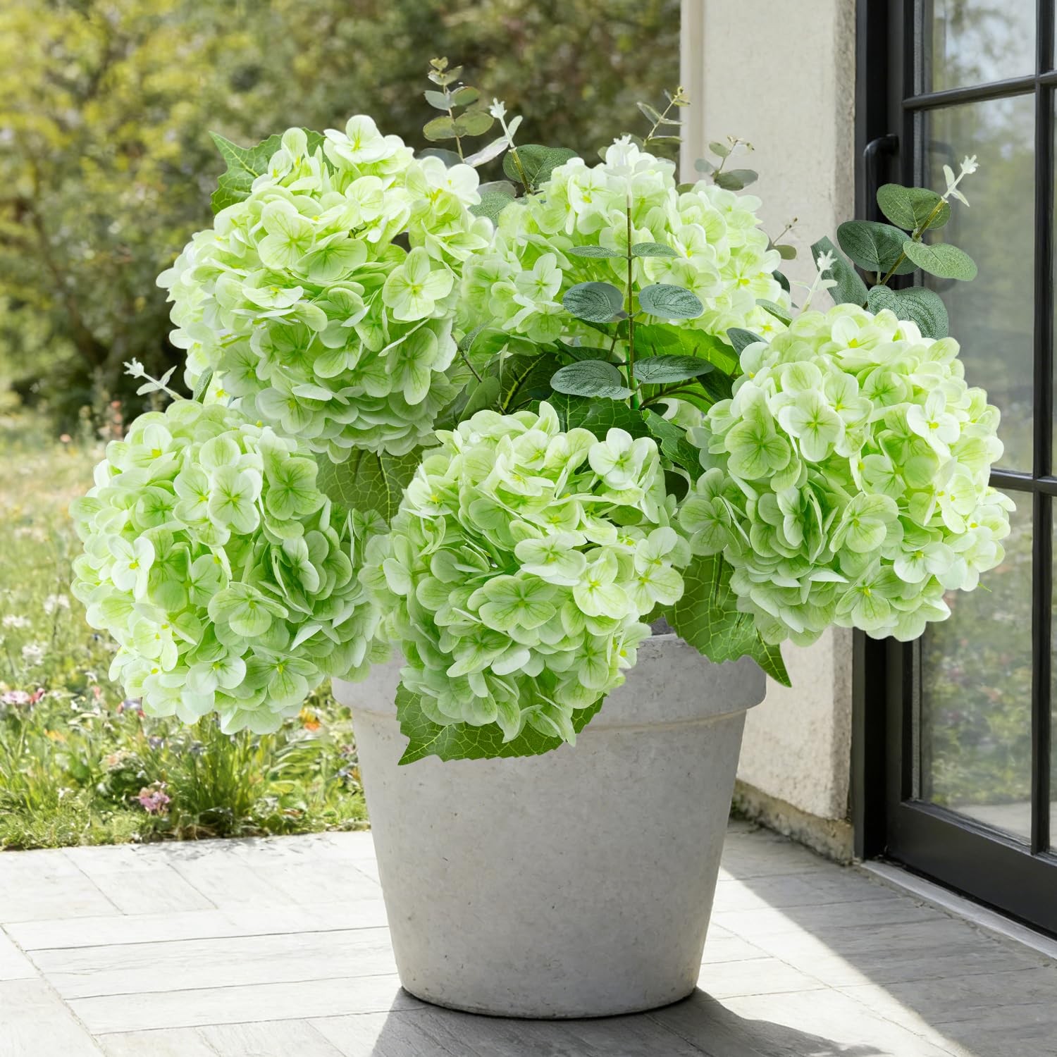 4 PCS Hydrangea Artificial Flowers 20 Inch Latex 2 Eucalyptus Stems Indoor Decor
