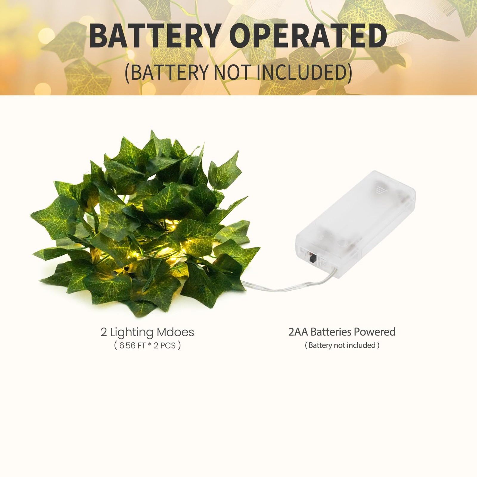 2 Pack 6.56 Ft Vines with Fairy Lights Battery Operated, 40 LEDs Artificial G…