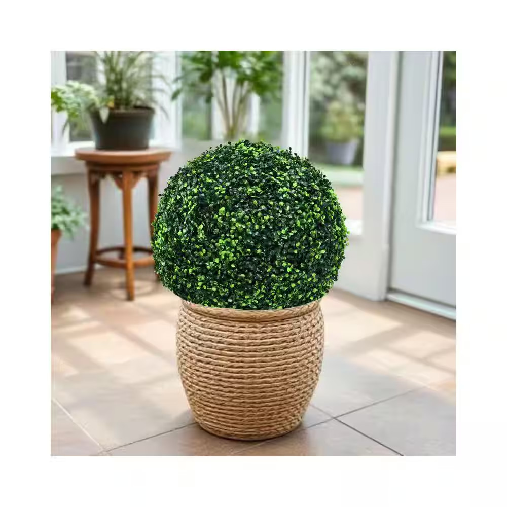 15 In. 2 Balls Artificial Boxwood Topiary Ball Trees 4 Layers of Uv-Resistant Bo