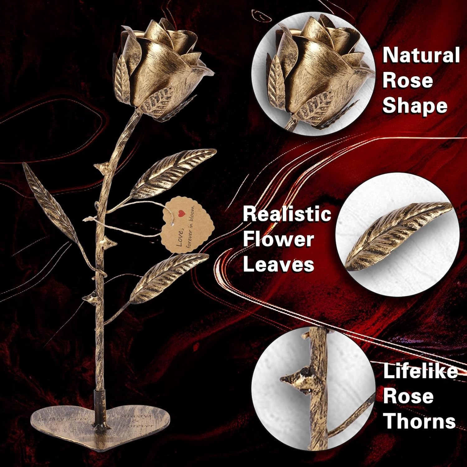 Handcrafted Bronze Metal Rose – Solid Gift of Everlasting Love – 8th 19th Wed…