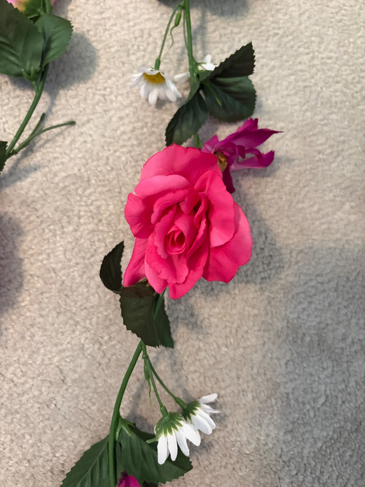Lot of 4 Vines 4′ each of Silk Flowers/Leaves Floral Garland Pink/Fuchsia/White