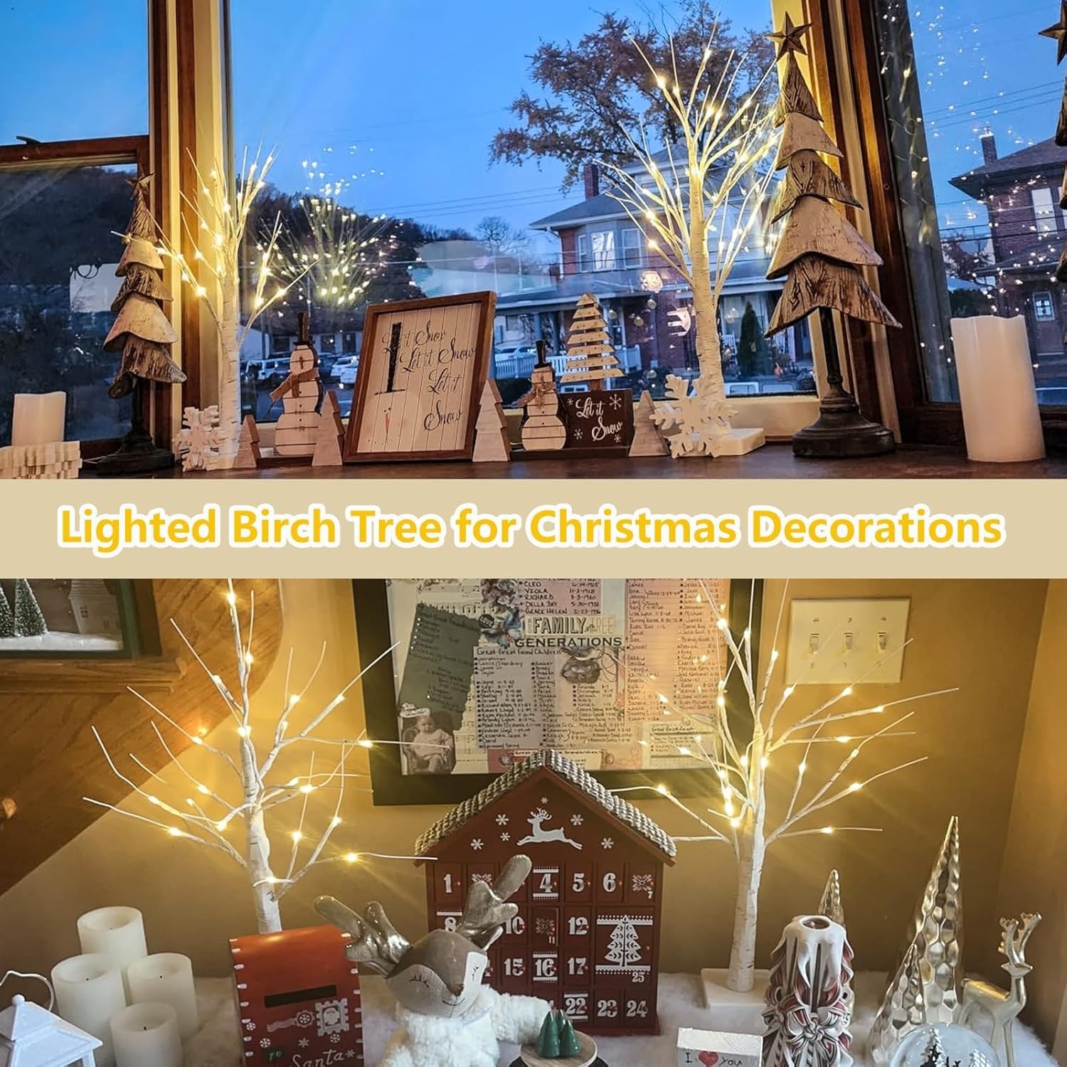 2-Pack 2FT Lighted Birch Tree with Timer for Easter Decorations Artificial Bi…