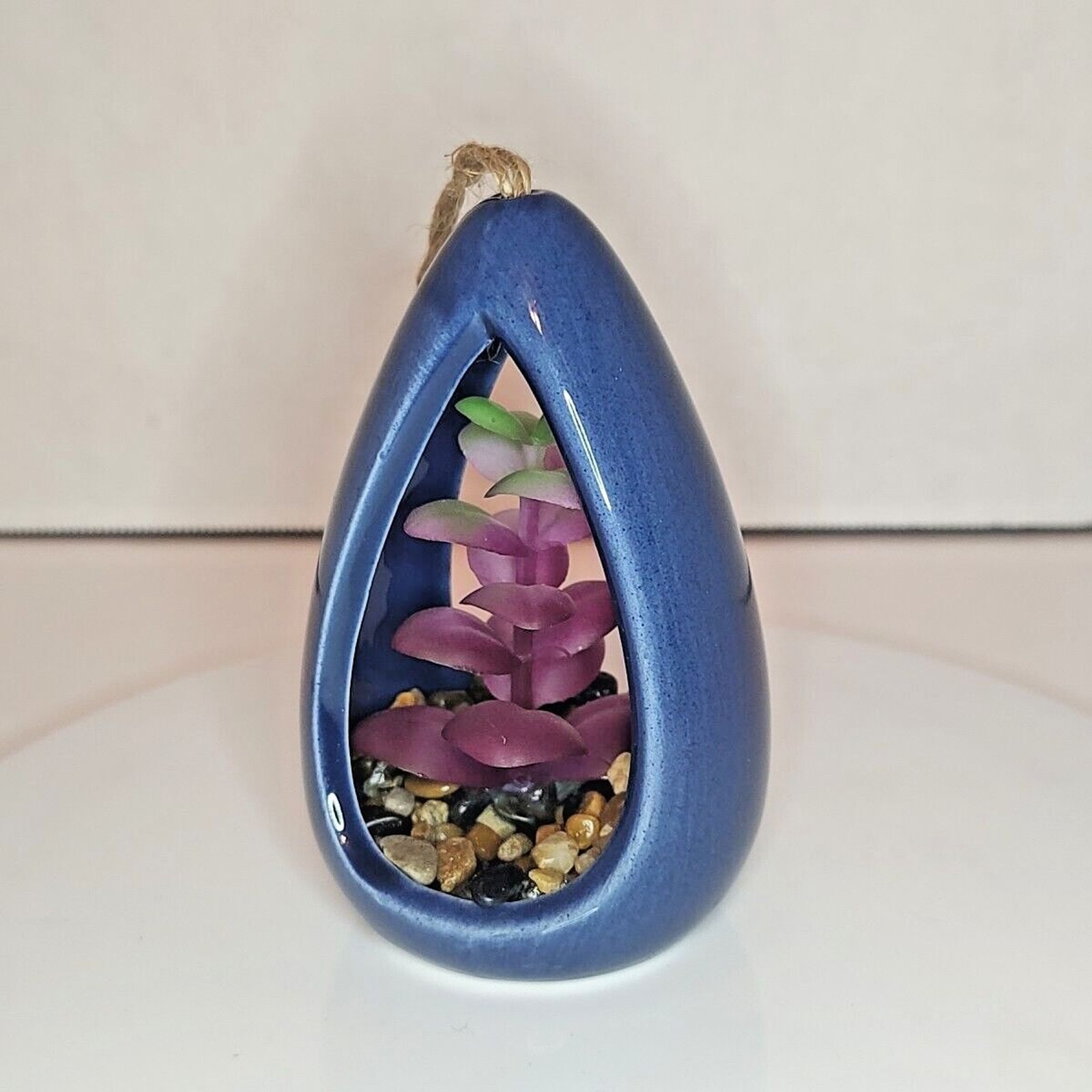 Hanging Modern Coastal Artificial Succulent Home Decor Navy Blue Purple Ceramic