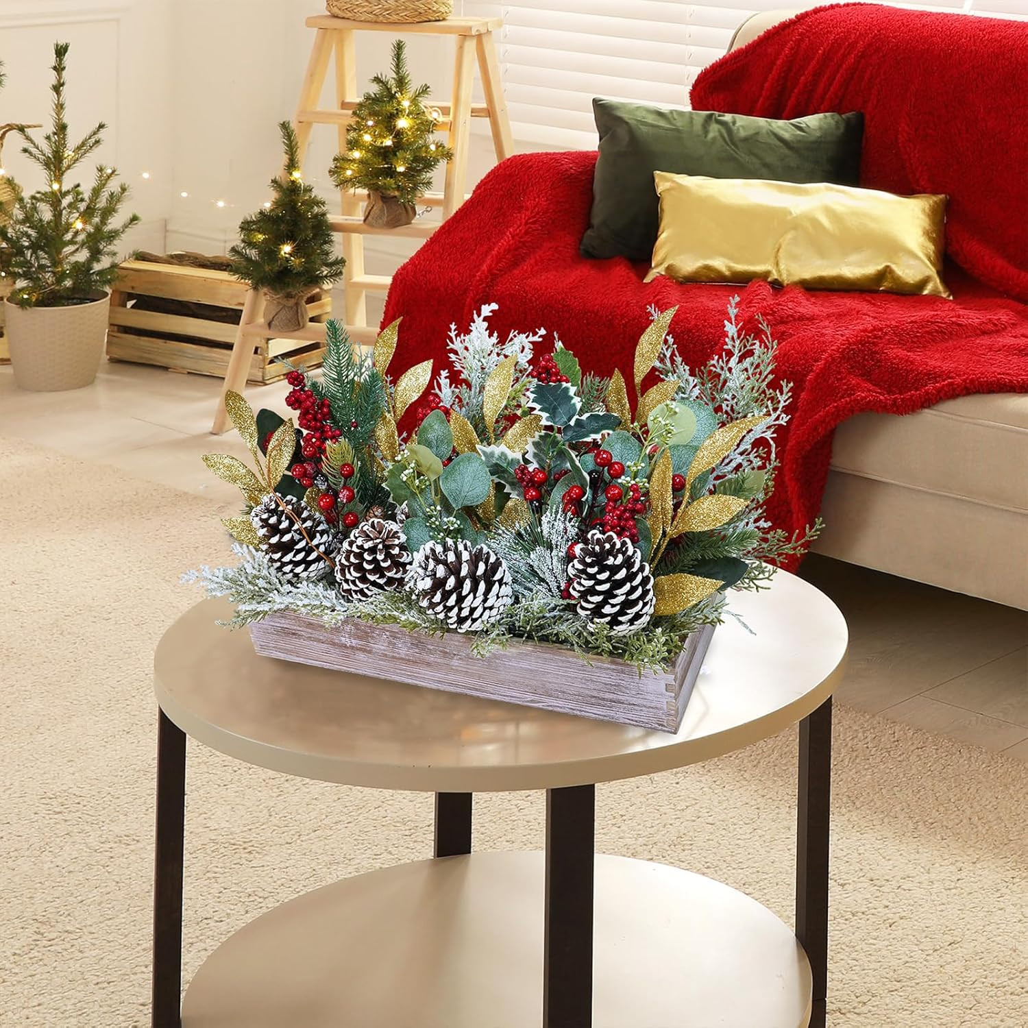 Bulk Rustic Christmas Floral Picks and Pine Cones in Wooden Box – Holiday Table