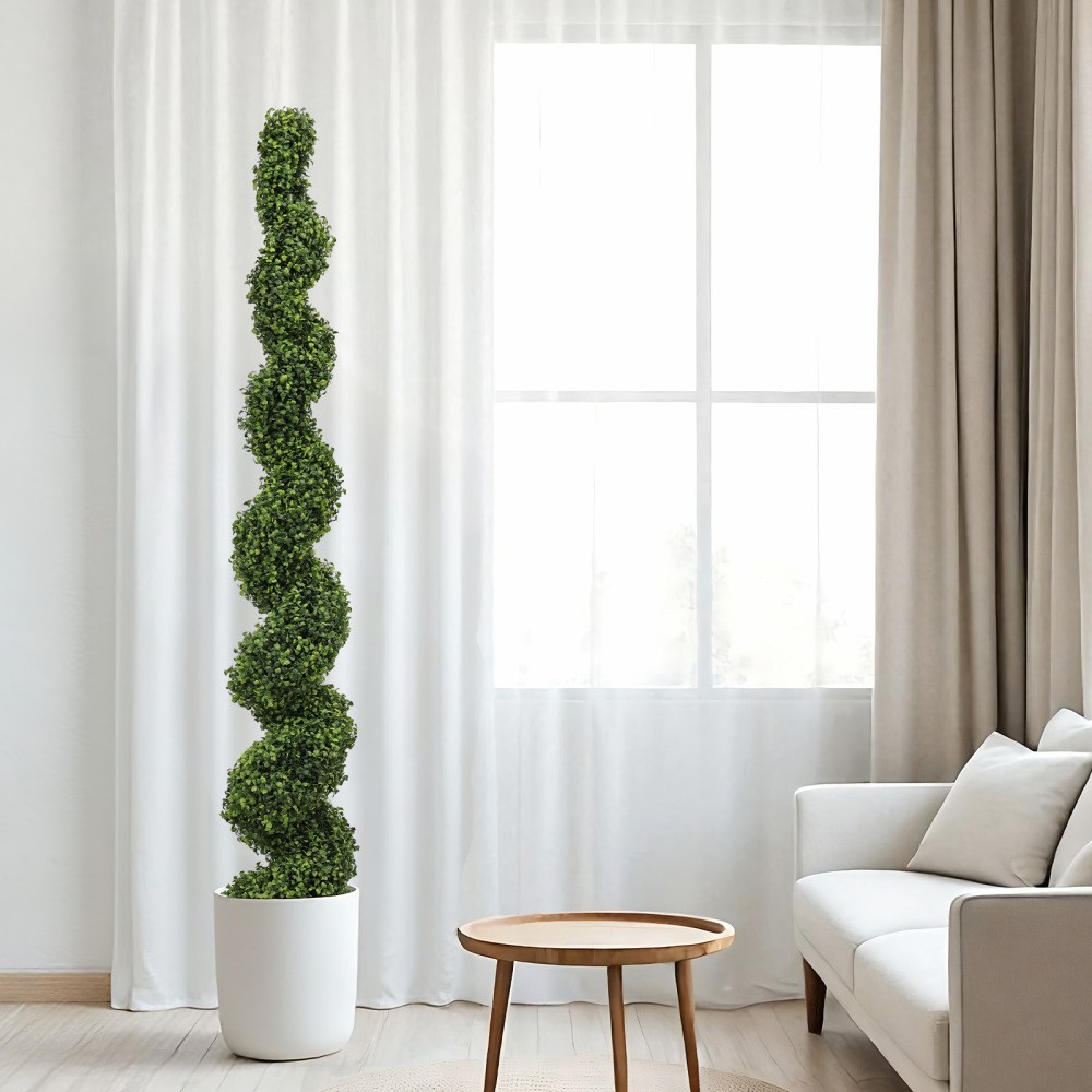 7FT Spiral Topiary Trees Artificial Outdoor Faux Boxwood Plants Large