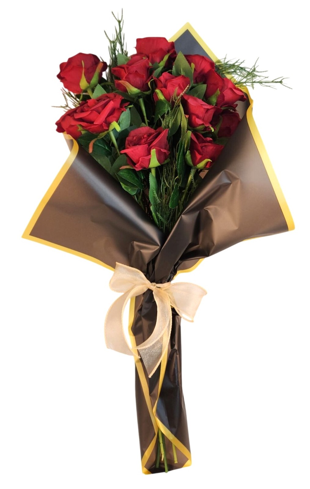 Dozen Dark Red Artificial Roses Bouquet Valentines Day Gift for Wife Romantic We