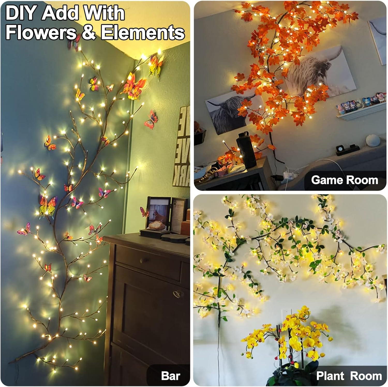 2PCS Twinkling Willow Vine Lights with Remote for Room Decor, 7.5Ft
