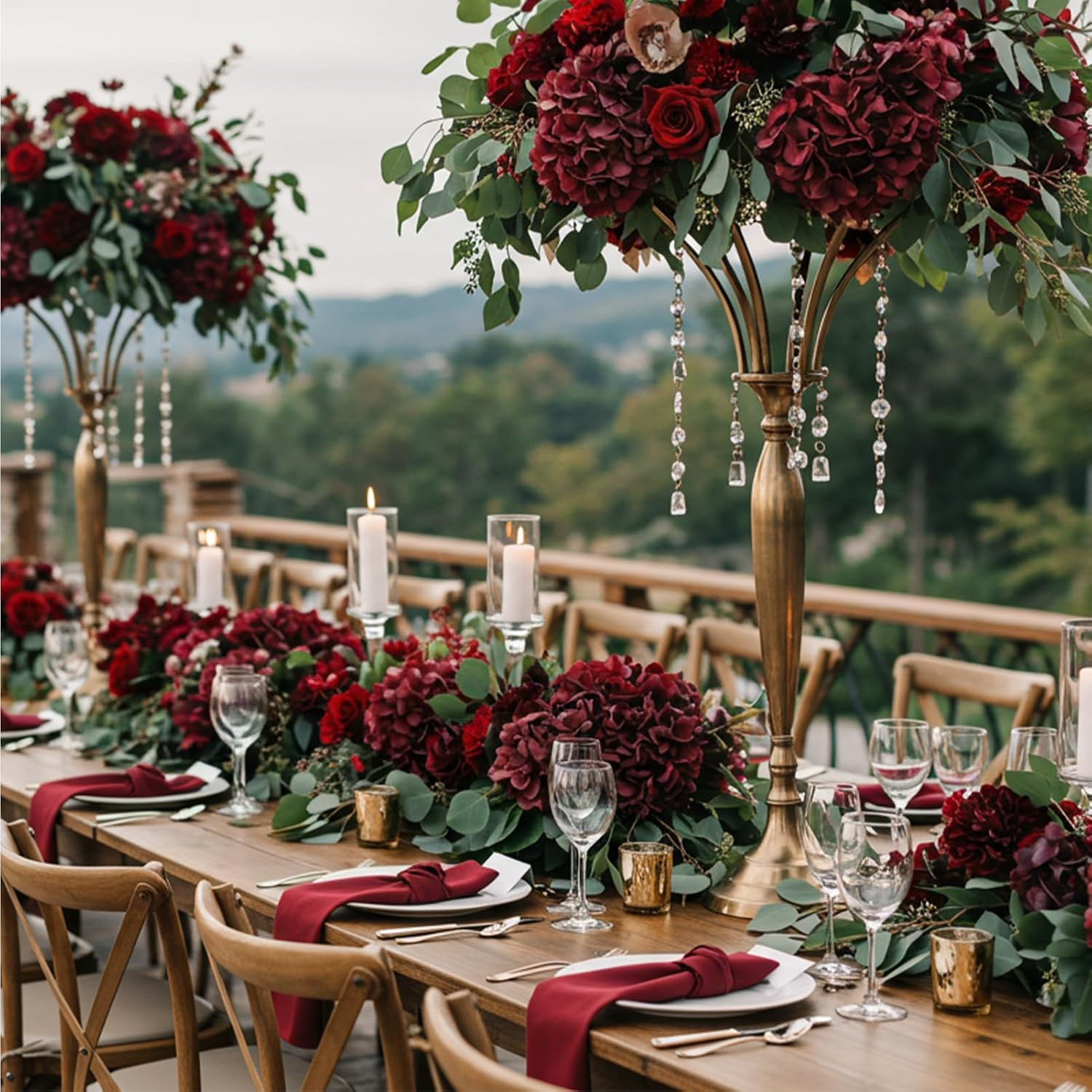 Burgundy Silk Hydrangea Flowers – 46 PCS for Wedding & Home Decor