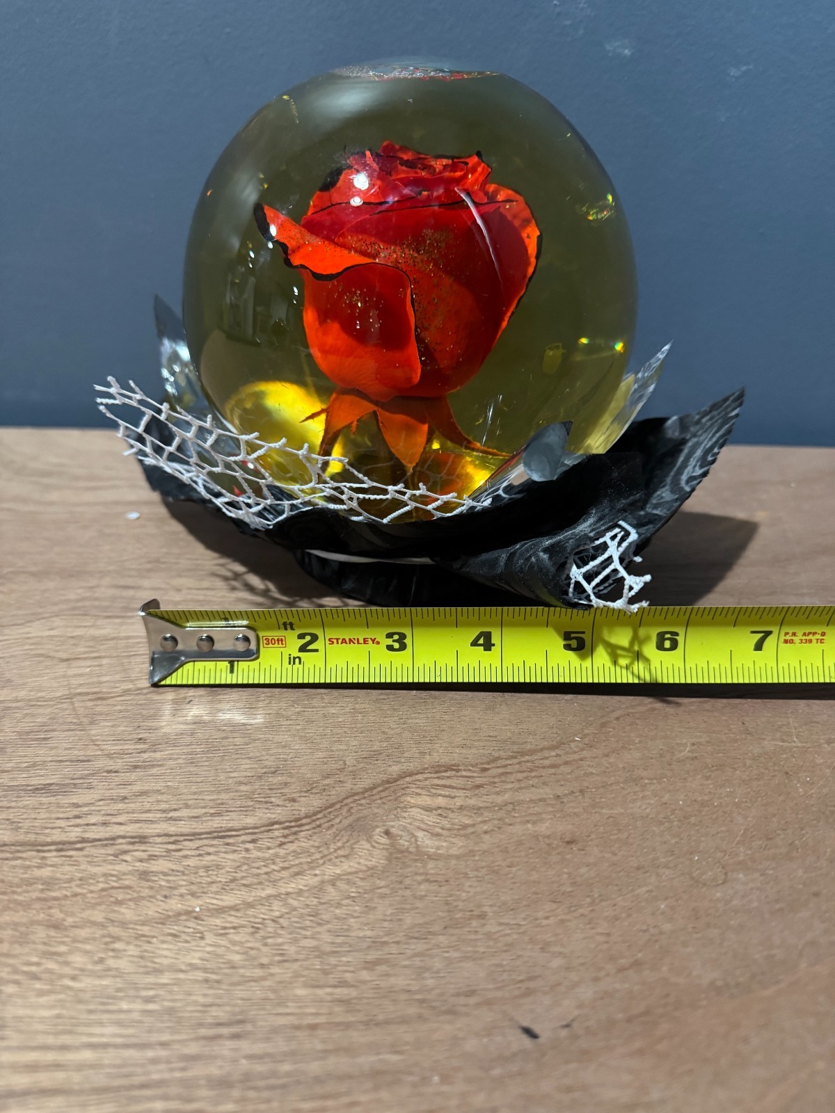 Forever Red Rose wBlack Edges In Glass Ball Water Dome Globe Large Real Rose