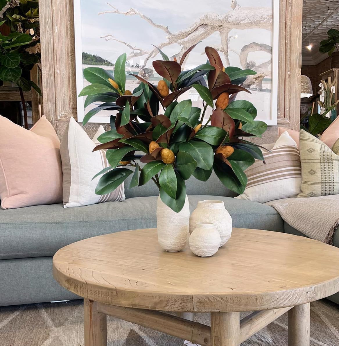 32″ Artificial Magnolia Branches – 8 Pcs Greenery for Home & Wedding Decor