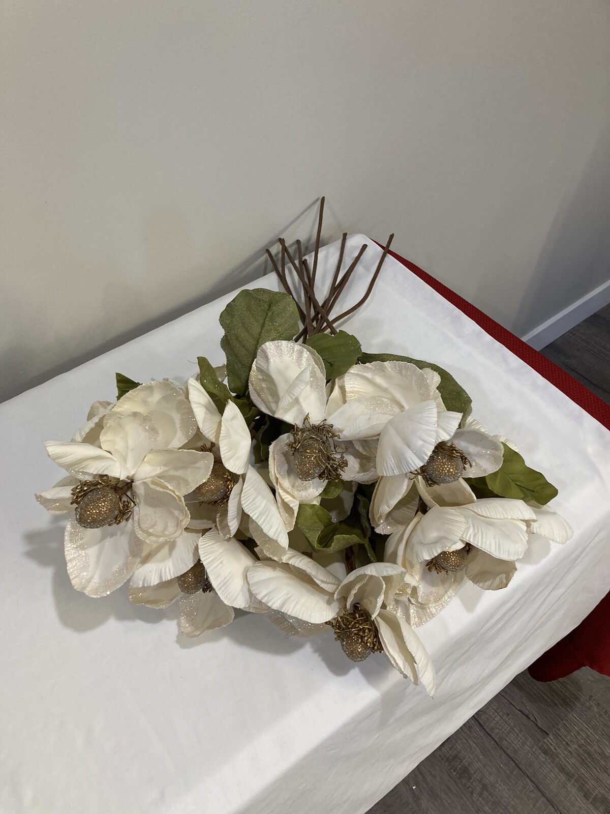 Magnolia Flower Stems 22 inch Long Large Set of 10 Gold Accents