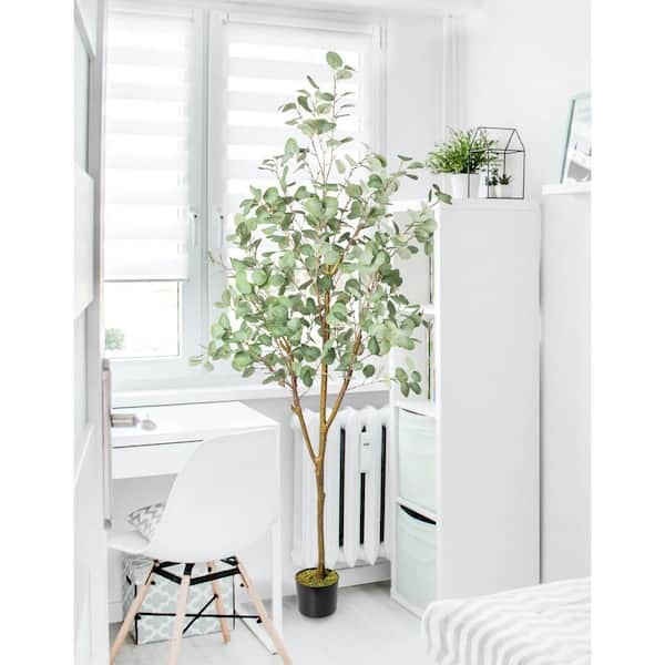 HOMLUX 71in. Eucalyptus Artificial Tree w/ Vivid Trunks in Woven Seagrass Basket