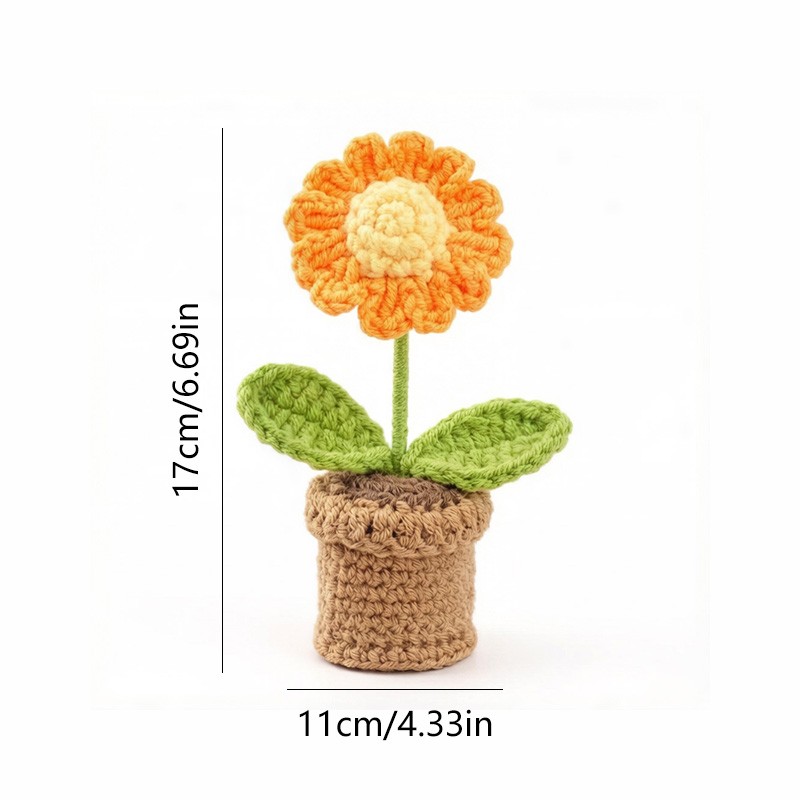 Handmade Crochet Daisy Potted Artificial Flower Desk Indoor Home Table Decor