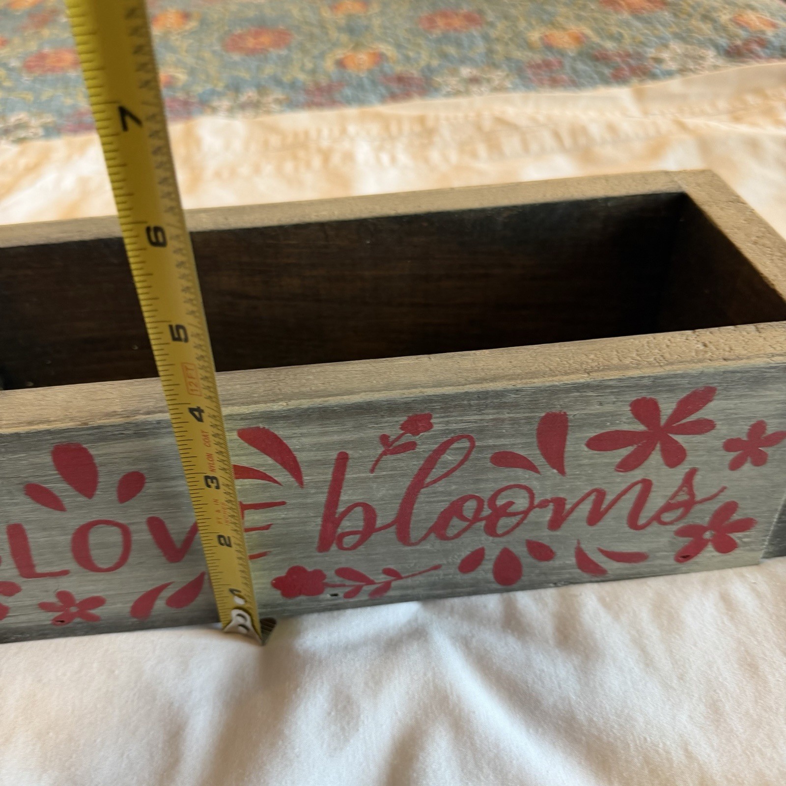 Rustic Wooden Planter Box Love Blooms Farmhouse Floral Centerpiece Decor 12”